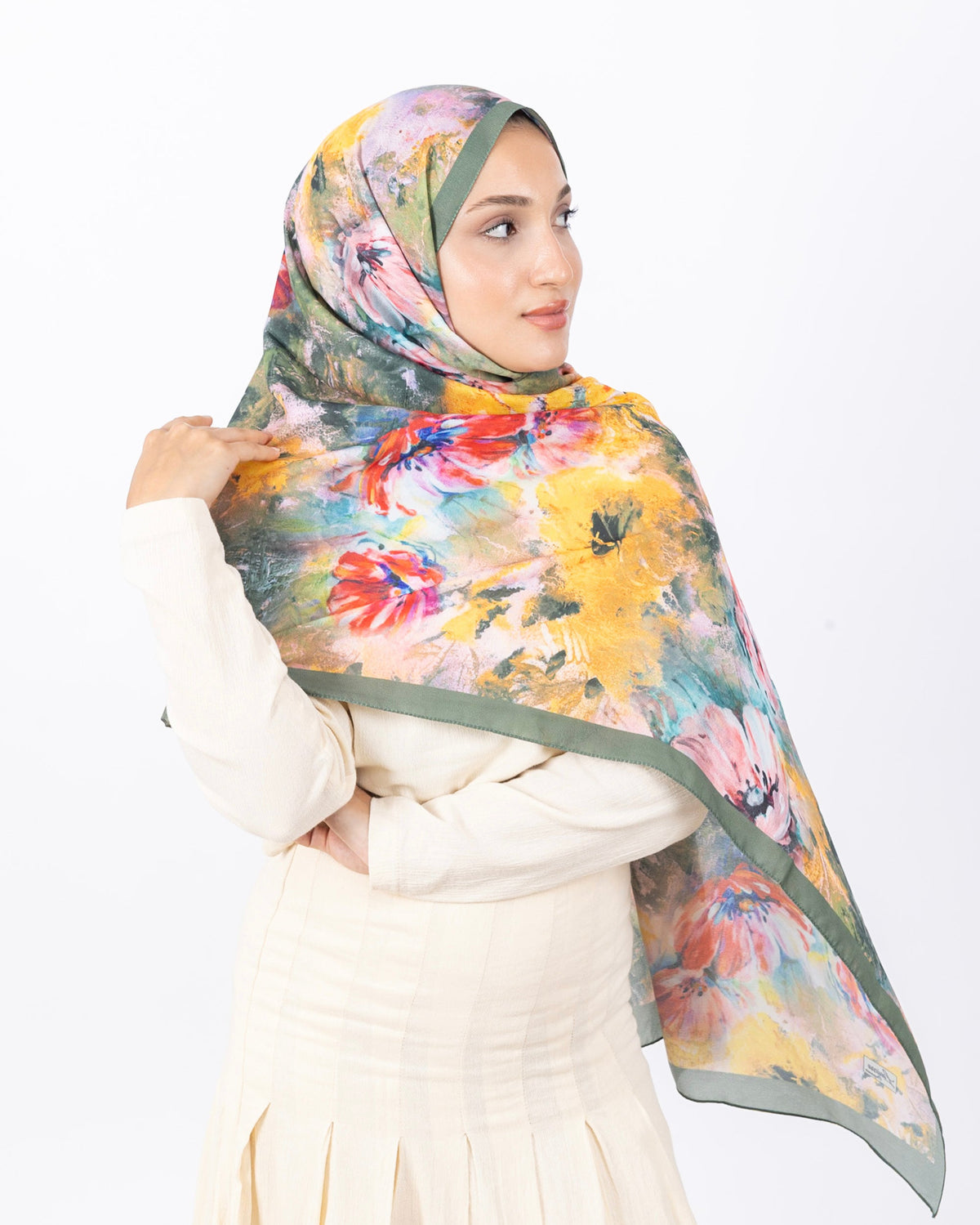 Mikro Soft Şal D014 Su Yeşili, çiçekli desenli, 75 × 185 cm şal – görsel 3
