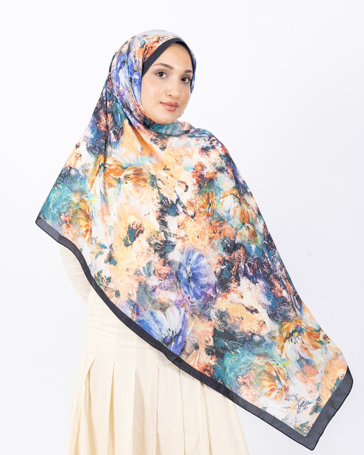 Mikro Soft Şal D014 Siyah-Lila, çiçekli desenli, 75 × 185 cm şal – görsel 2