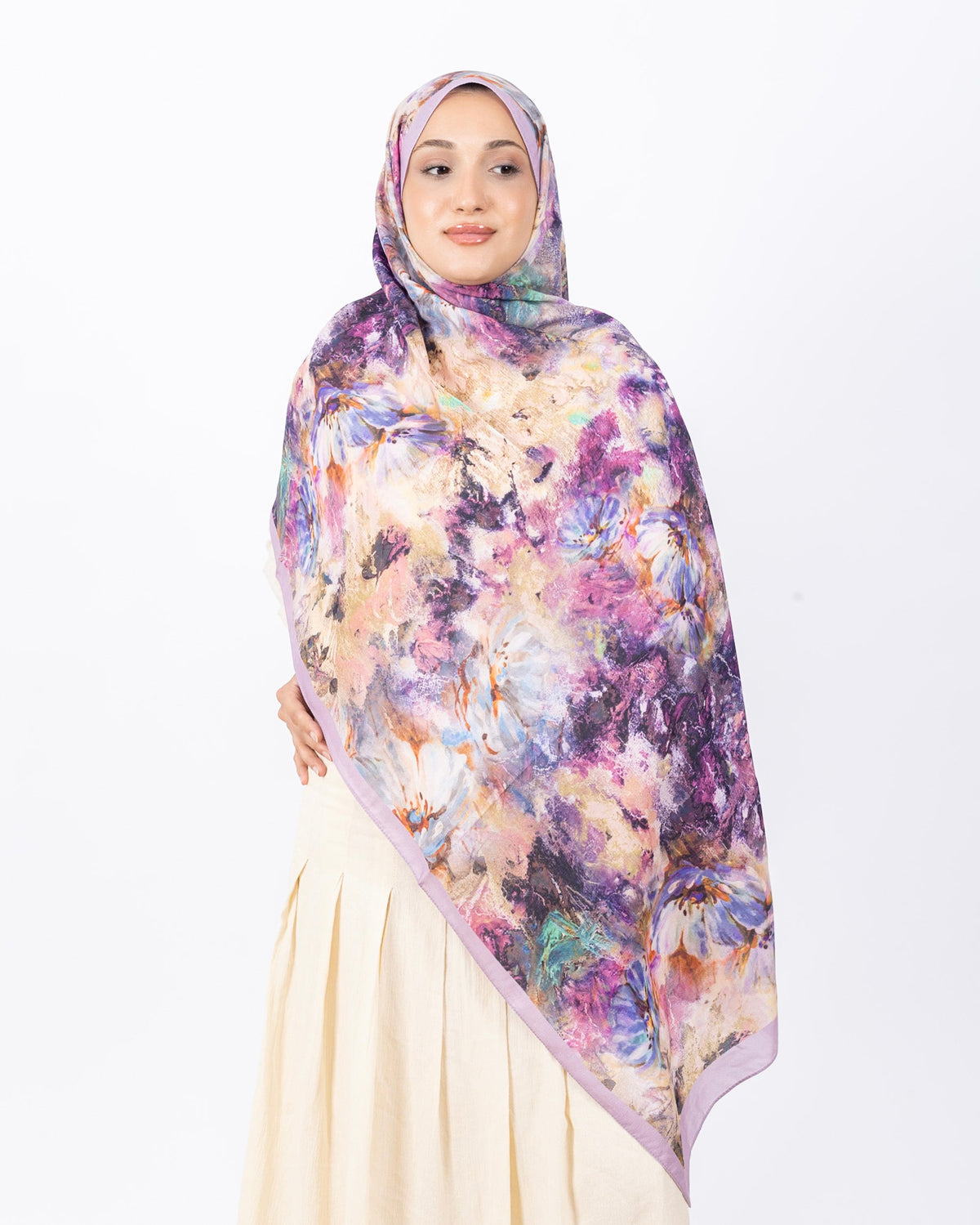 Mikro Soft Şal D014 Pudra, çiçekli desenli, 75 × 185 cm şal – görsel 2
