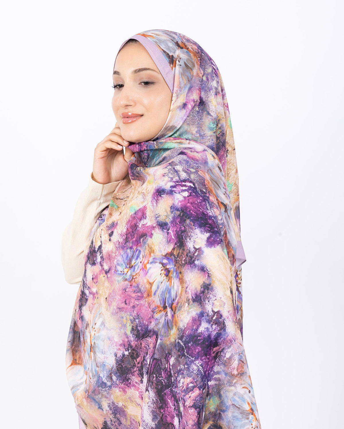 Mikro Soft Şal D014 Pudra, çiçekli desenli, 75 × 185 cm şal – görsel 3