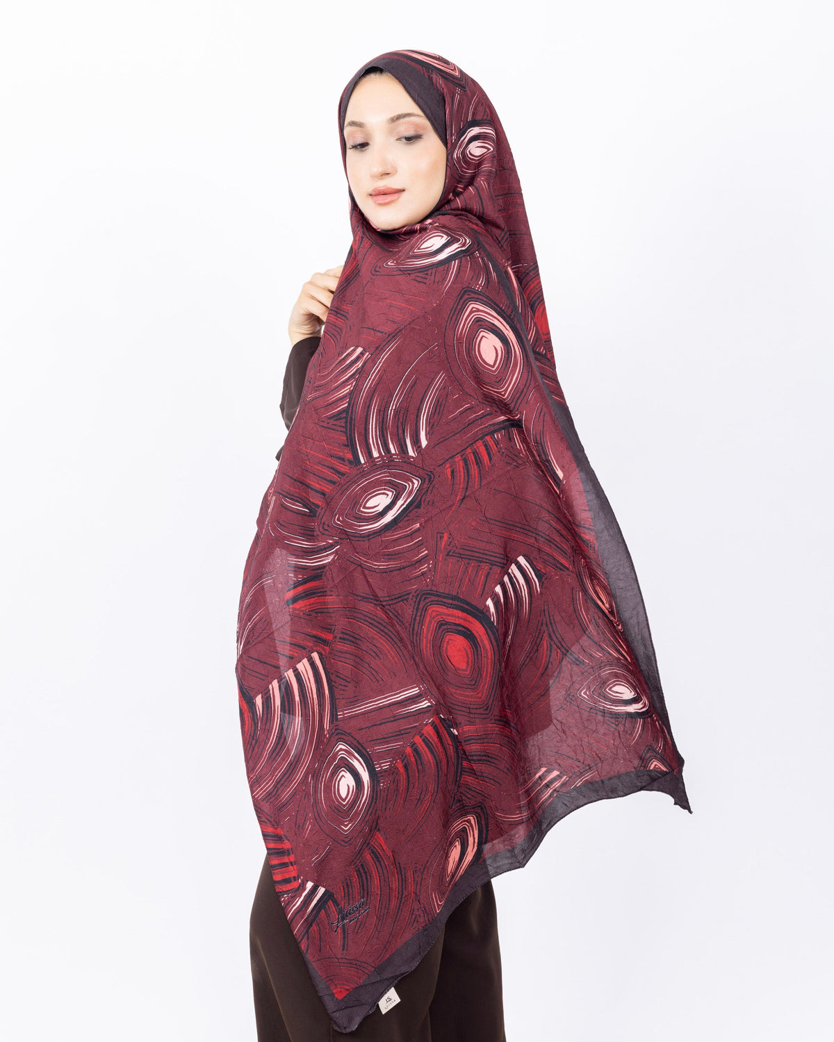 Mikro Bambu Kraş Şal D022 Kahverengi-Bordo, 75 × 185 cm şal – görsel 1