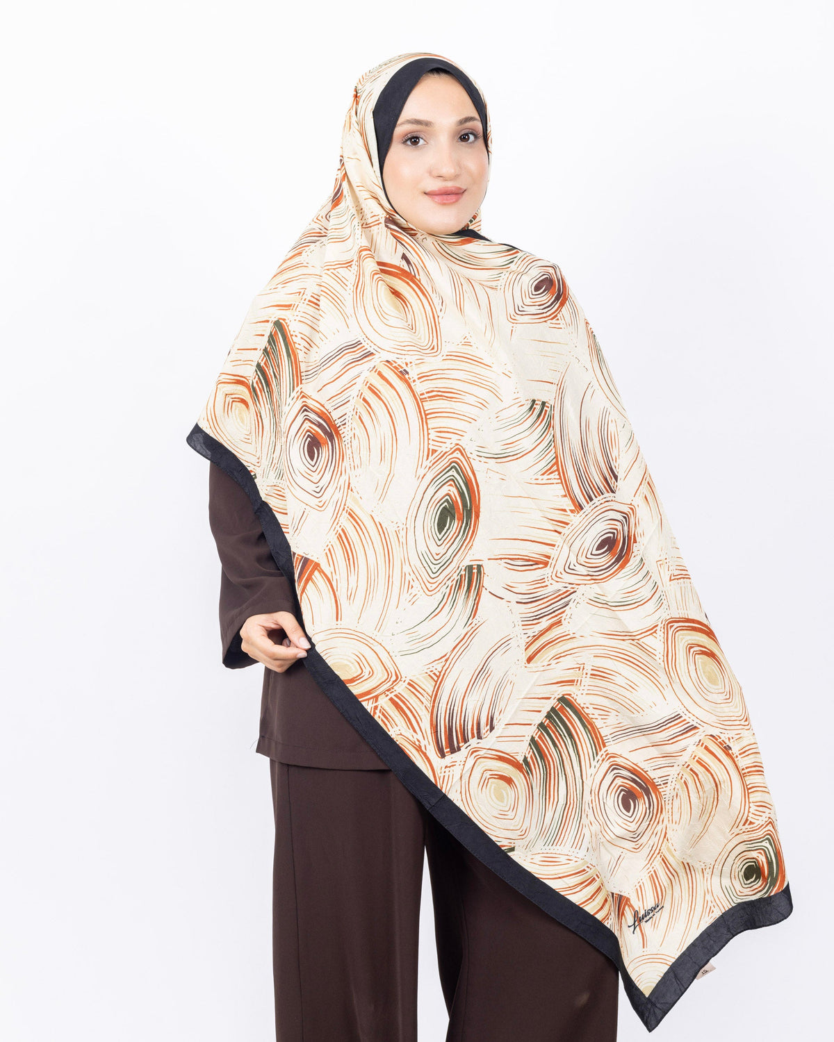Mikro Bambu Kraş Şal D022 Siyah-Kiremit, 75 × 185 cm şal – görsel 2