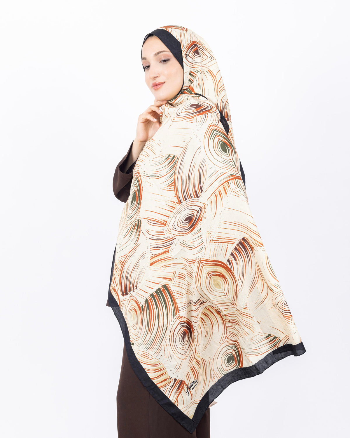Mikro Bambu Kraş Şal D022 Siyah-Kiremit, 75 × 185 cm şal – görsel 3