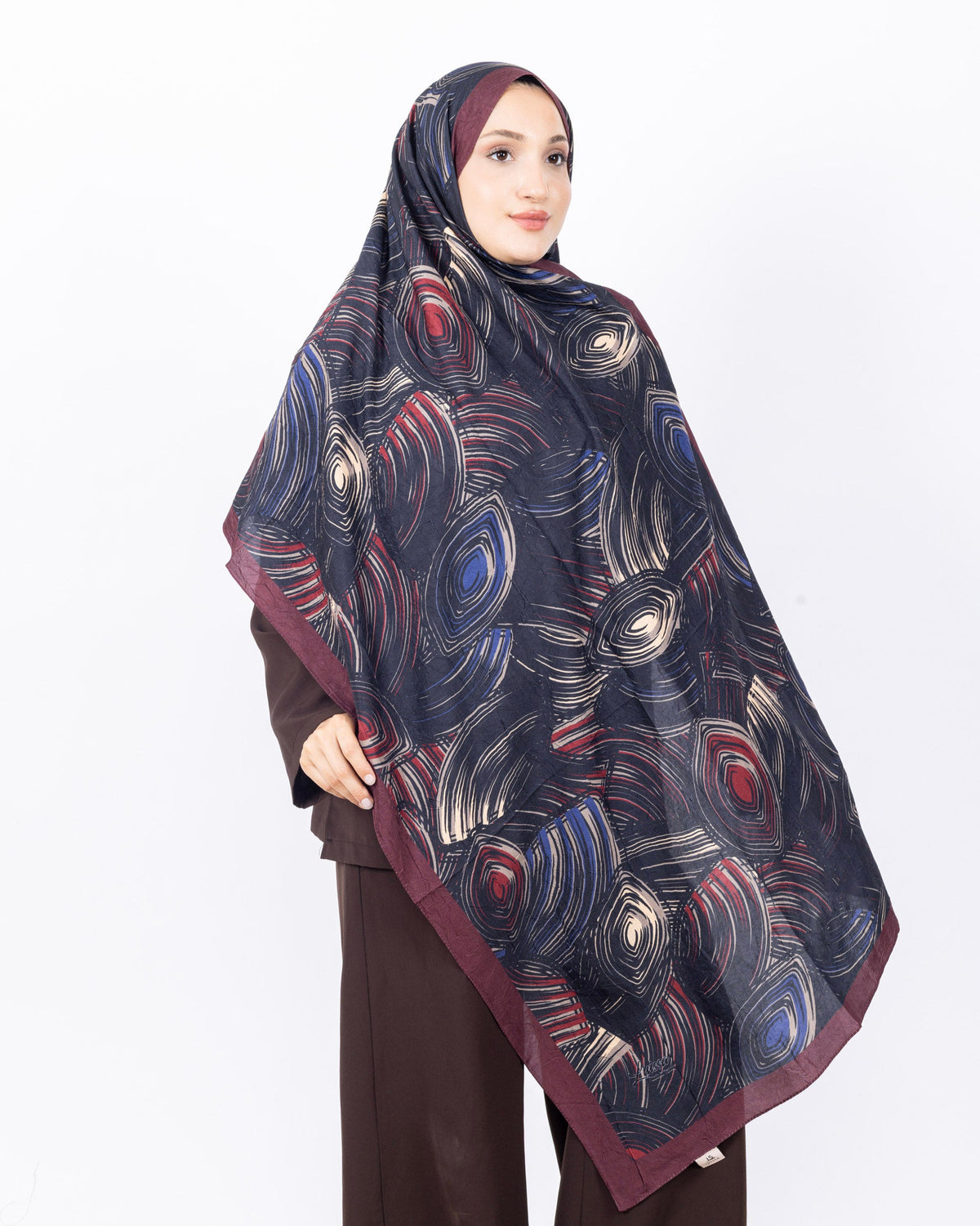 Mikro Bambu Kraş Şal D022 Bordo-Lacivert, 75 × 185 cm şal – görsel 1