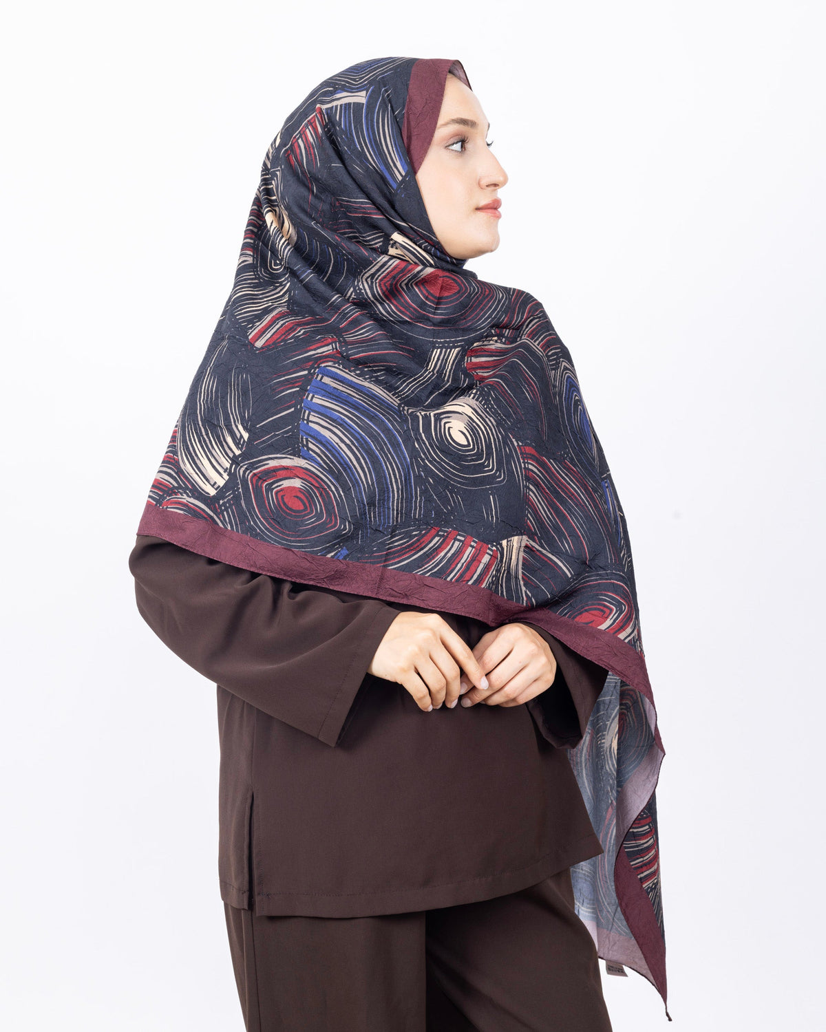 Mikro Bambu Kraş Şal D022 Bordo-Lacivert, 75 × 185 cm şal – görsel 3