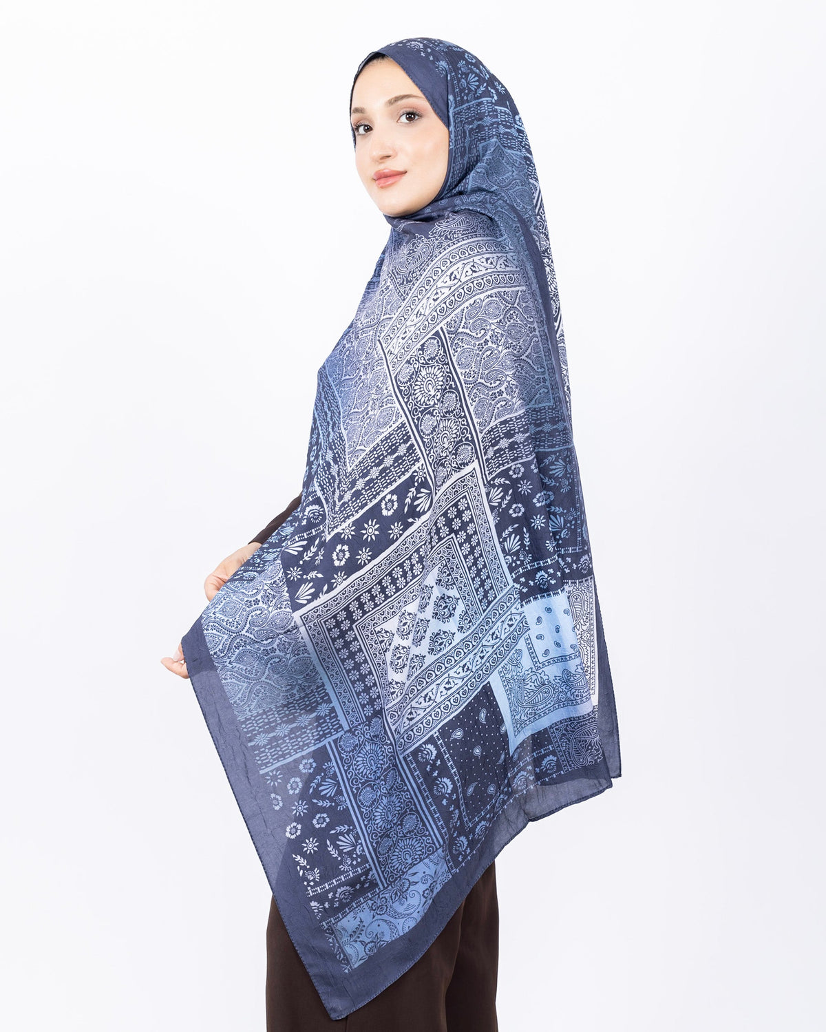 Mikro Bambu Kraş Şal D034 Lacivert, 75 × 185 cm şal – görsel 2