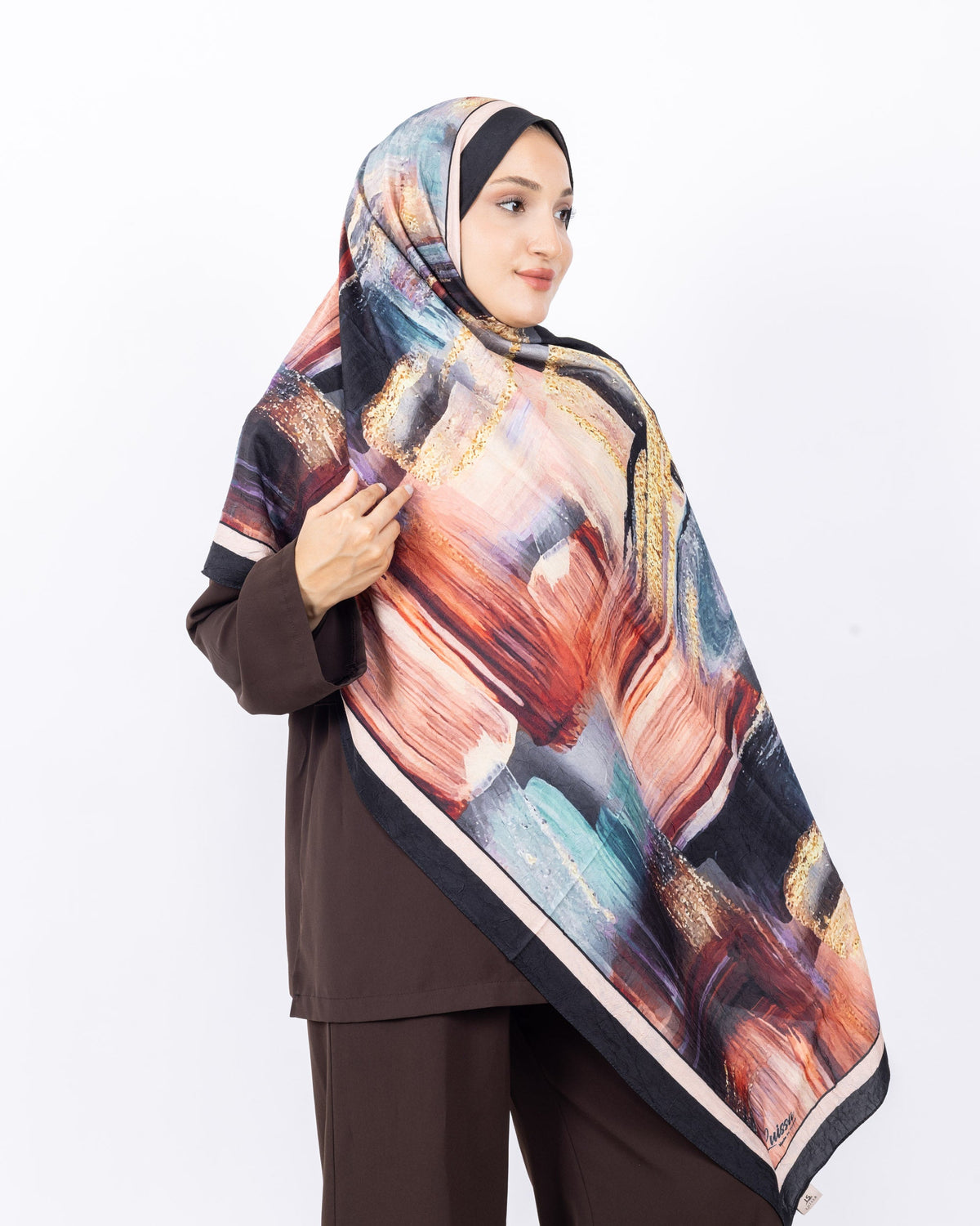 Mikro Bambu Kraş Şal D021 Siyah-Yeşil, 75 × 185 cm şal – görsel 2