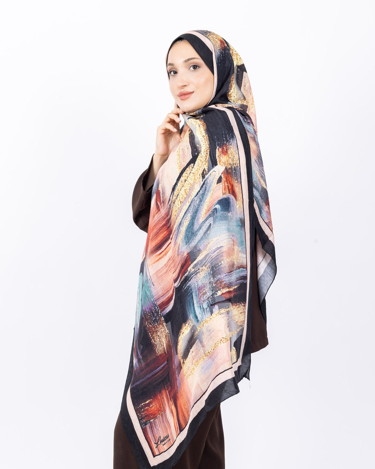 Mikro Bambu Kraş Şal D021 Siyah-Yeşil, 75 × 185 cm şal – görsel 3