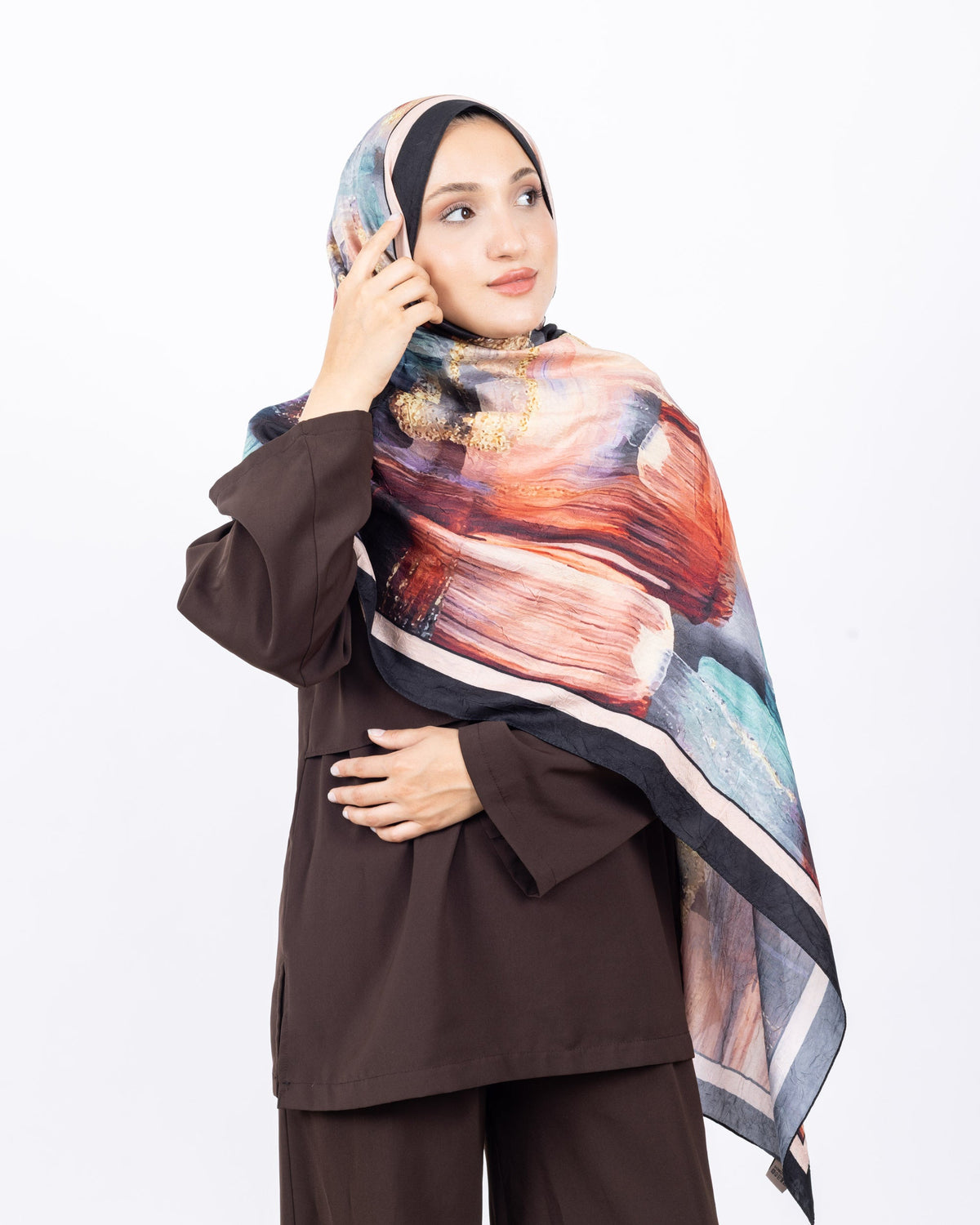 Mikro Bambu Kraş Şal D021 Siyah-Yeşil, 75 × 185 cm şal – görsel 1
