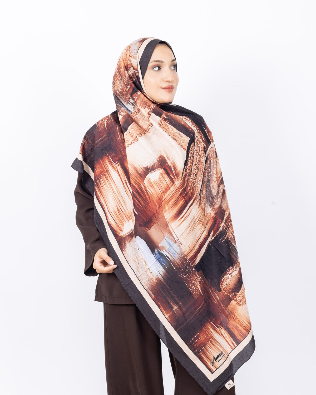 Mikro Bambu Kraş Şal D021 Siyah-Kahve, 75 × 185 cm şal – görsel 2