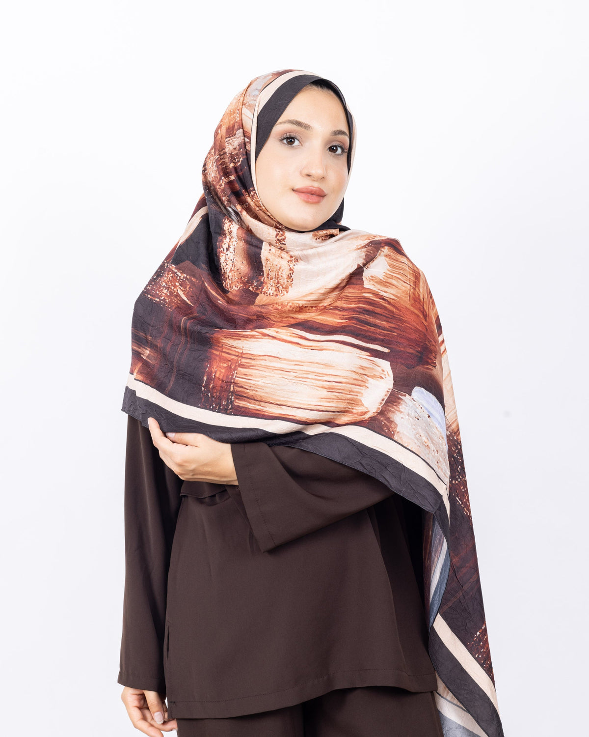 Mikro Bambu Kraş Şal D021 Siyah-Kahve, 75 × 185 cm şal – görsel 1