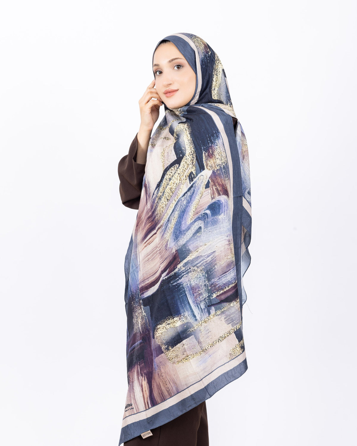 Mikro Bambu Kraş Şal D021 İndigo Mavi, 75 × 185 cm şal – görsel 3