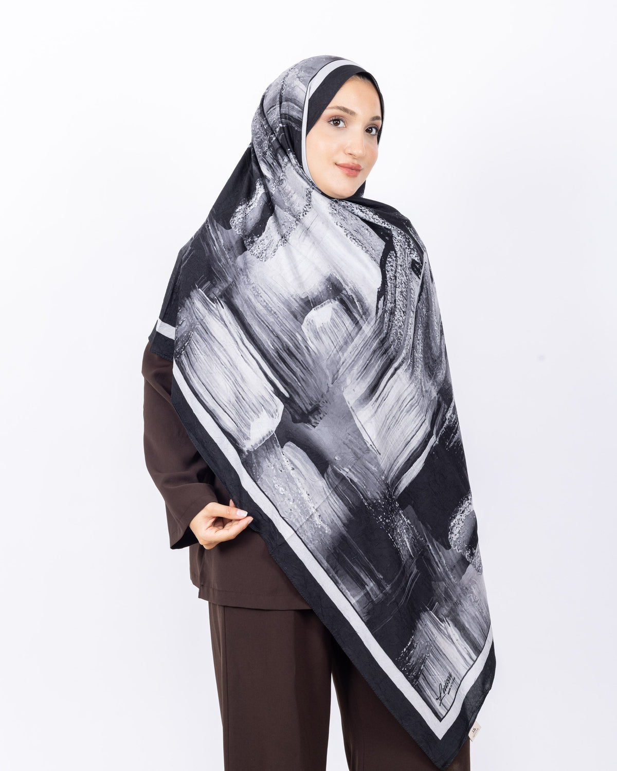 Mikro Bambu Kraş Şal D021 Siyah-Gri, 75 × 185 cm şal – görsel 1