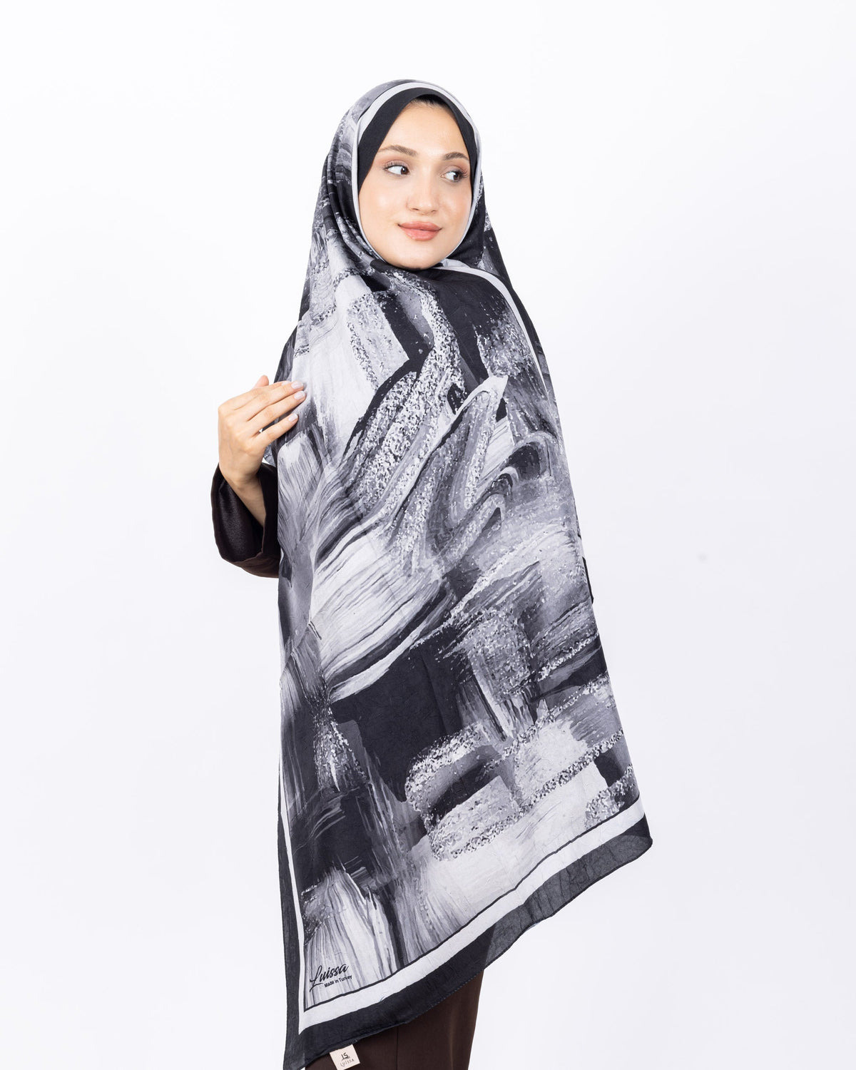 Mikro Bambu Kraş Şal D021 Siyah-Gri, 75 × 185 cm şal – görsel 2