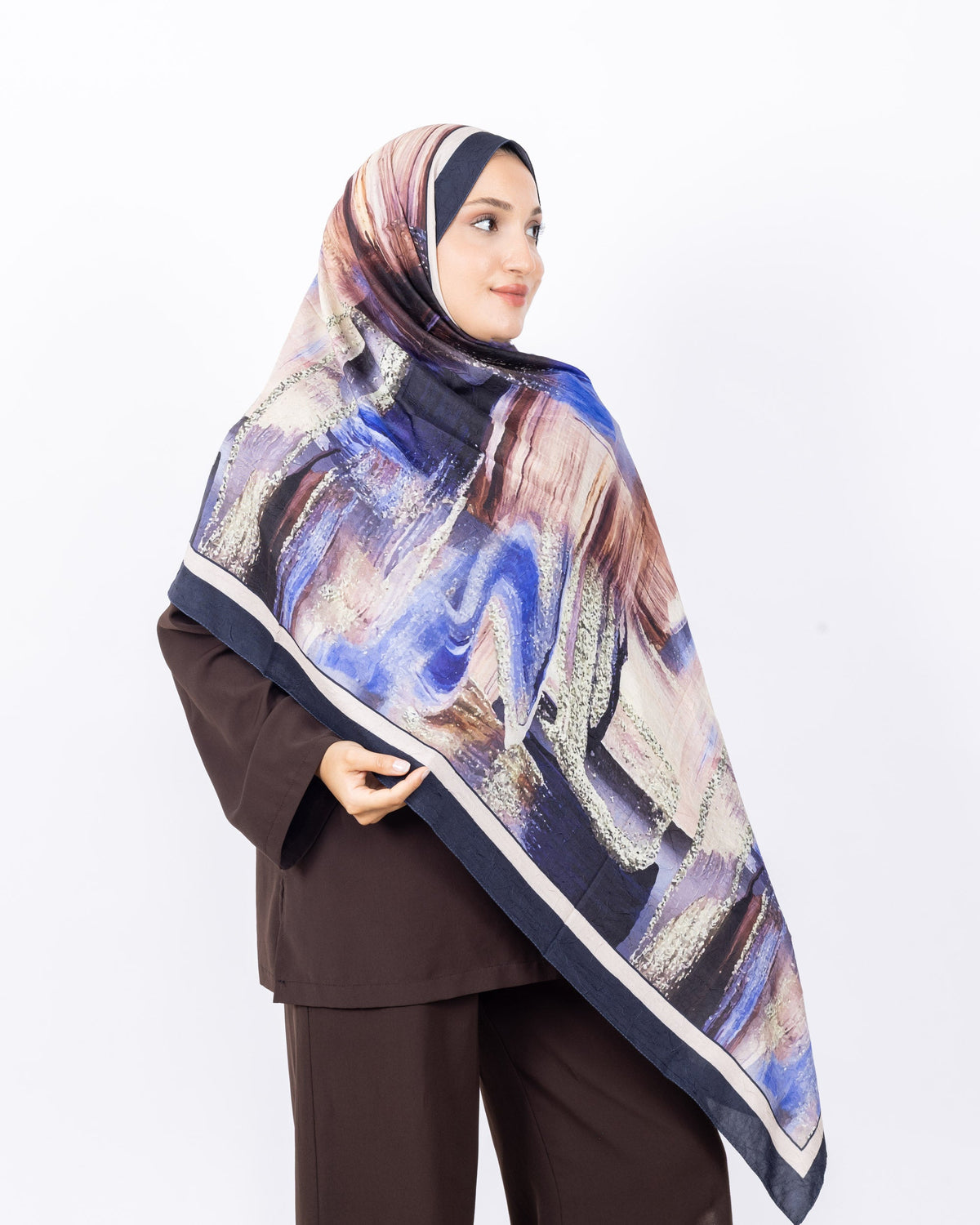 Mikro Bambu Kraş Şal D021 Lacivert, 75 × 185 cm şal – görsel 1