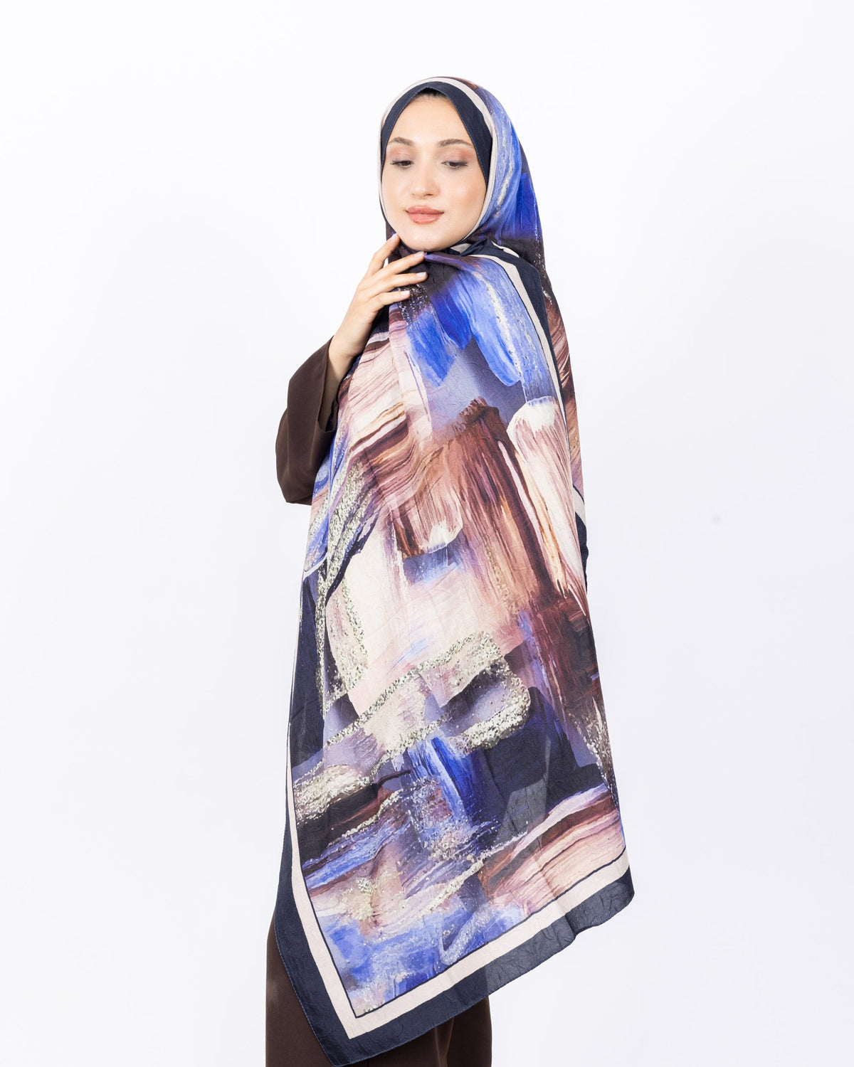 Mikro Bambu Kraş Şal D021 Lacivert, 75 × 185 cm şal – görsel 2