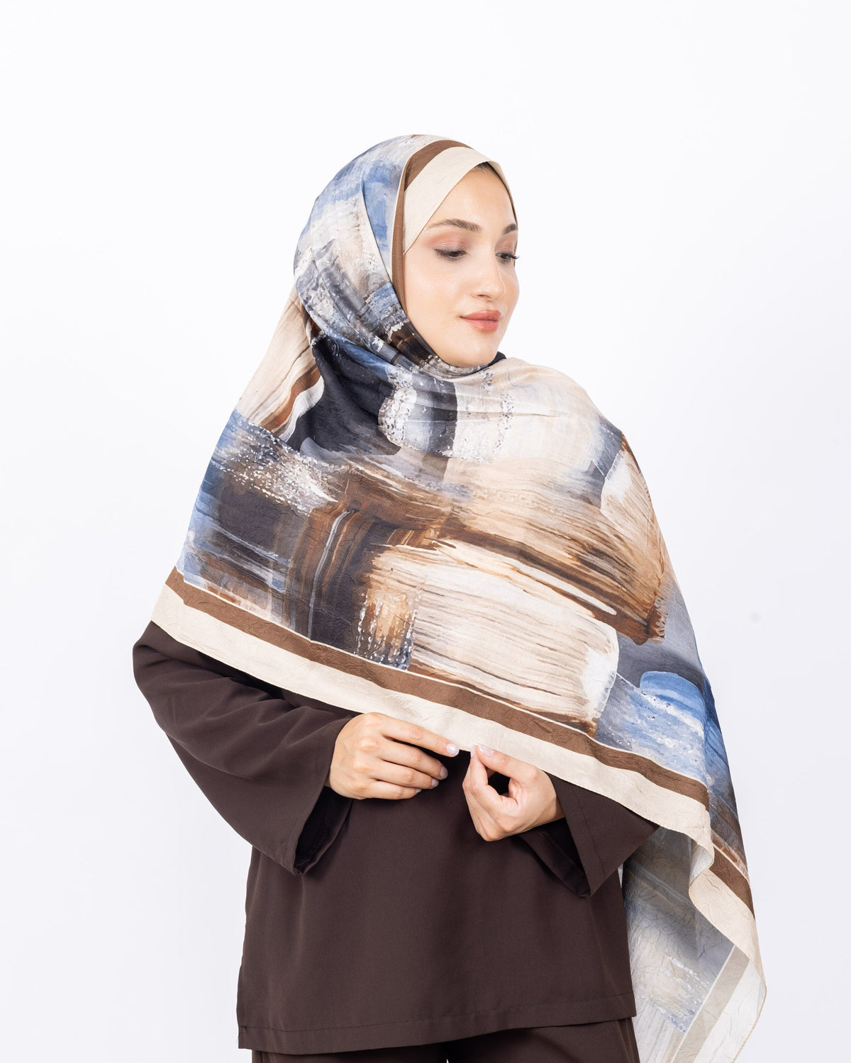 Mikro Bambu Kraş Şal D021 Bej, 75 × 185 cm şal – görsel 3