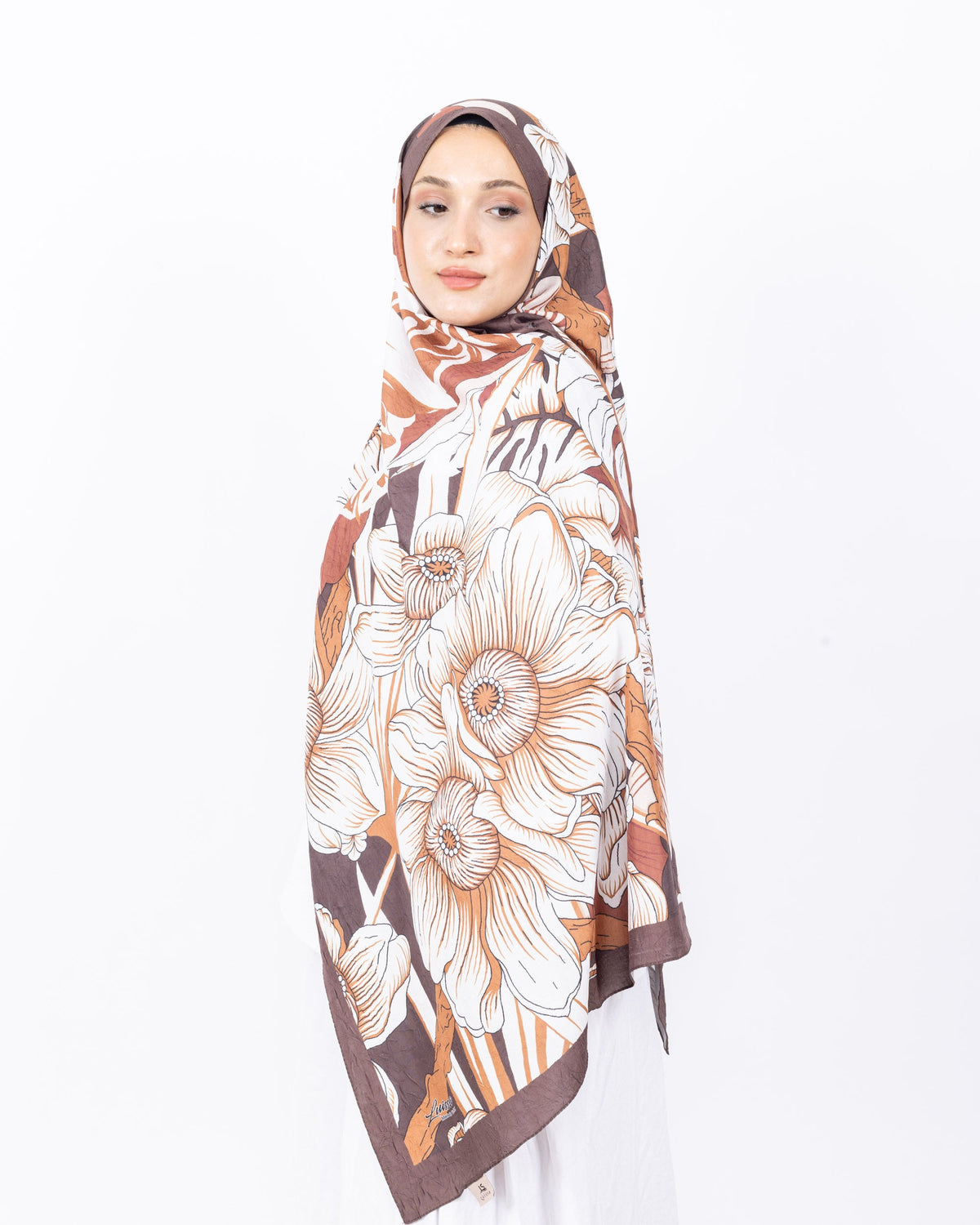 Mikro Bambu Kraş Şal D024 Kahverengi, çiçekli desenli, 75 × 185 cm şal – görsel 3