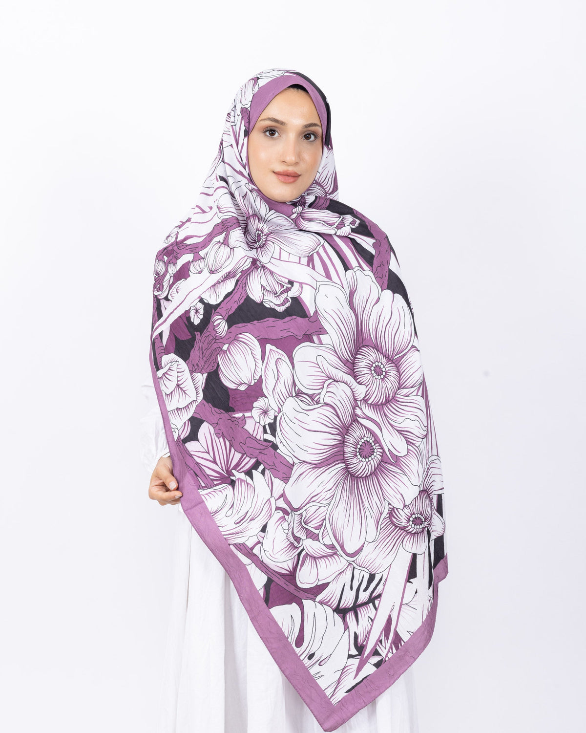 Mikro Bambu Kraş Şal D024 Gül Kurusu, çiçekli desenli, 75 × 185 cm şal – görsel 1