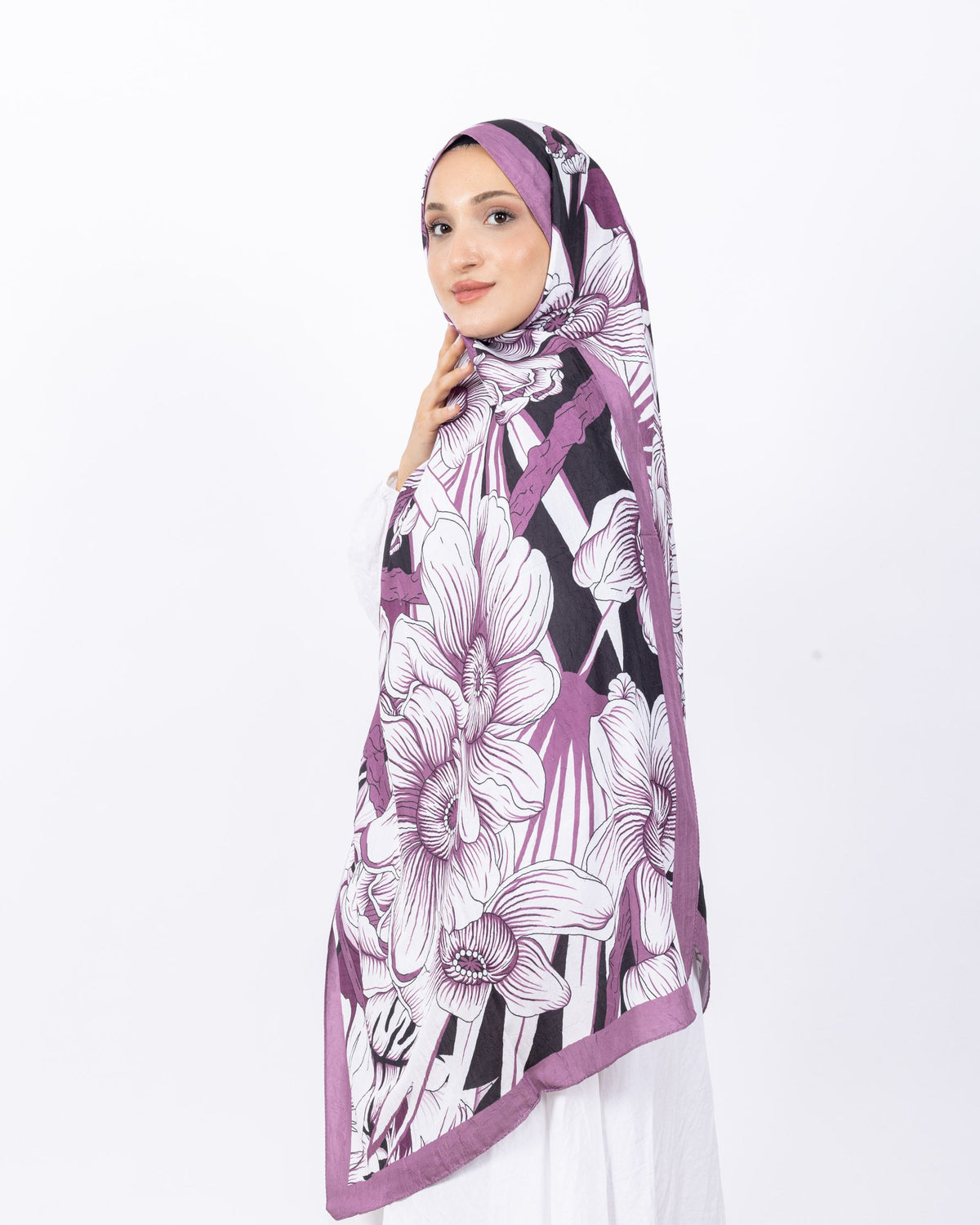 Mikro Bambu Kraş Şal D024 Gül Kurusu, çiçekli desenli, 75 × 185 cm şal – görsel 2
