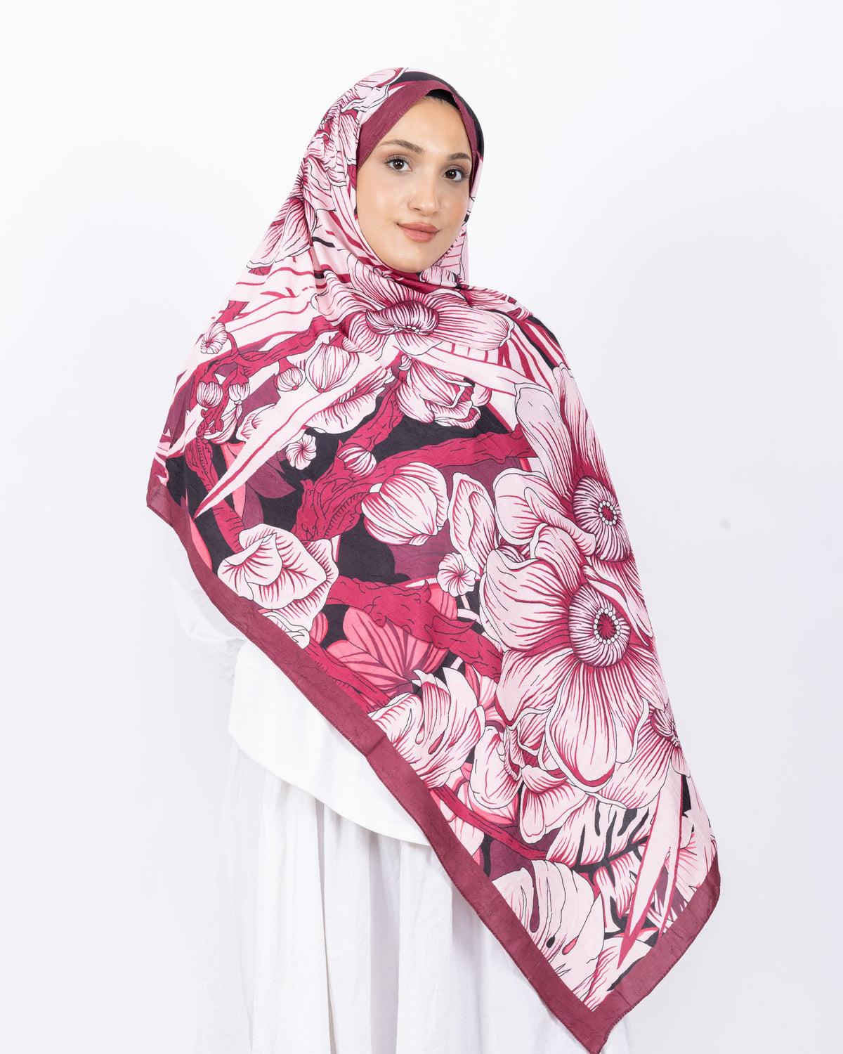 Mikro Bambu Kraş Şal D024 Bordo, çiçekli desenli, 75 × 185 cm şal – görsel 2