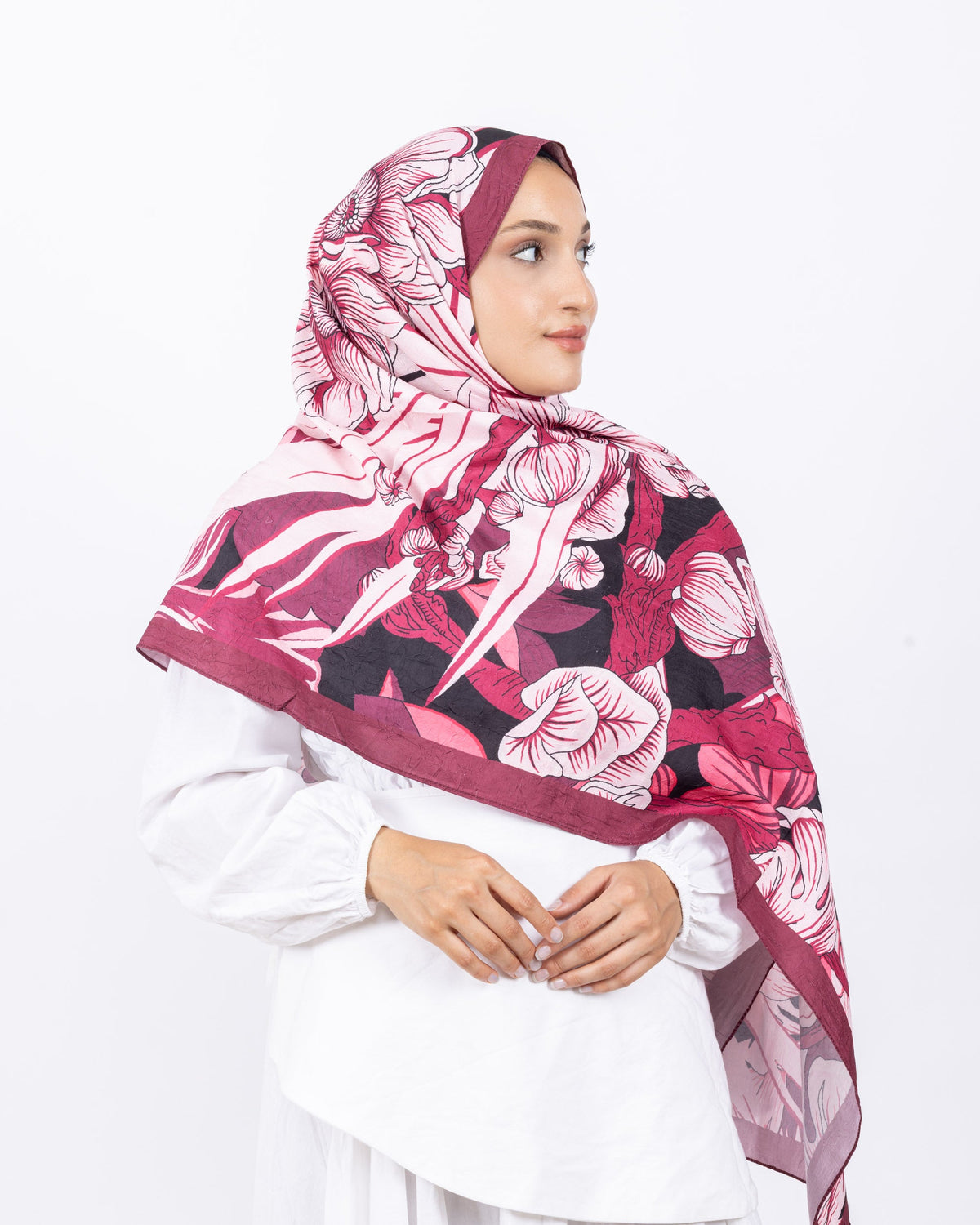 Mikro Bambu Kraş Şal D024 Bordo, çiçekli desenli, 75 × 185 cm şal – görsel 1