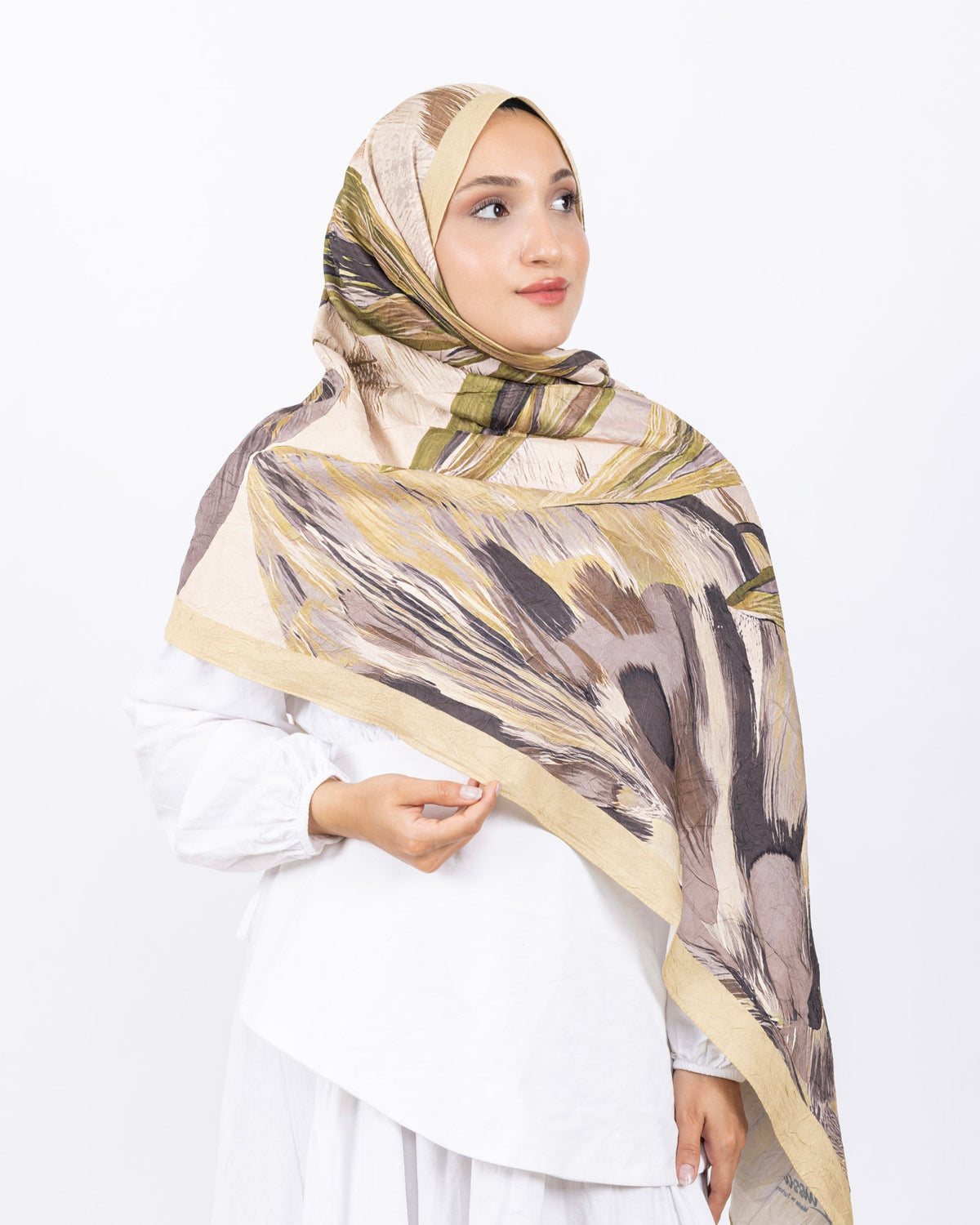 Mikro Bambu Kraş Şal D033 Hardal Sarısı, yapraklı desenli, 75 × 185 cm şal – görsel 4