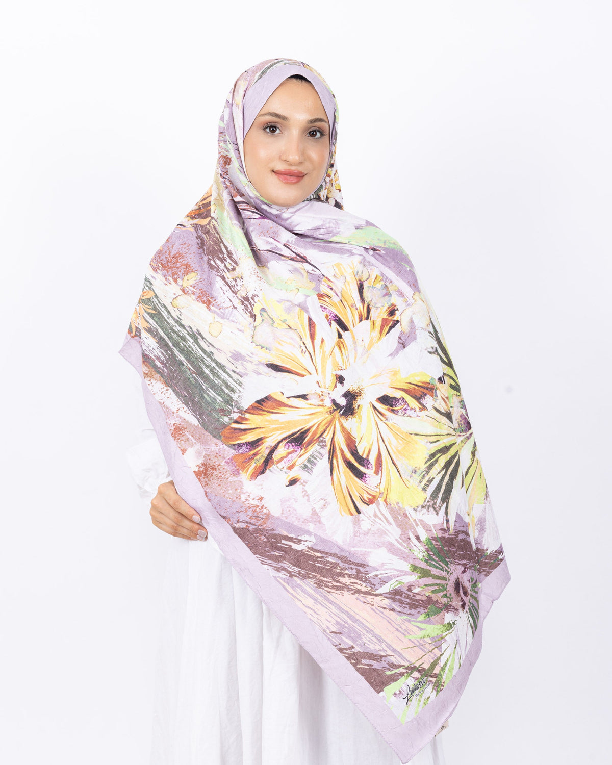 Mikro Bambu Kraş Şal D020 Açık Lila, çiçekli desenli, 75 × 185 cm şal – görsel 2