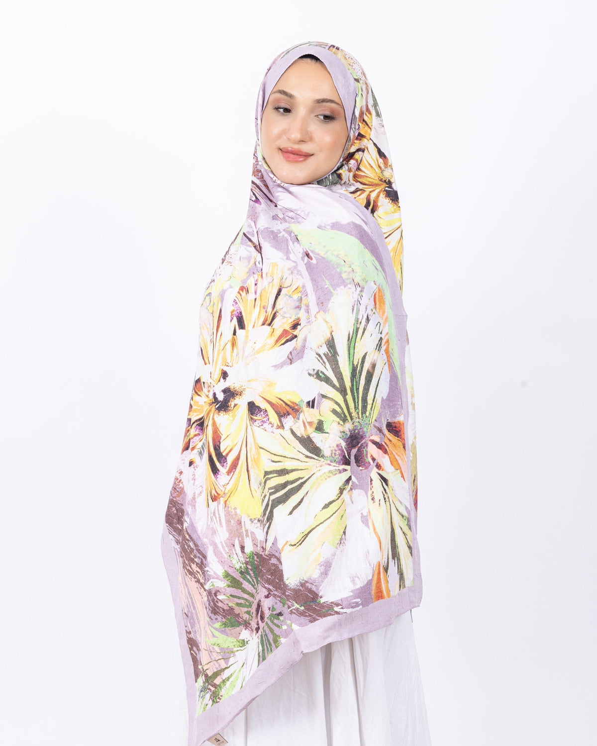 Mikro Bambu Kraş Şal D020 Açık Lila, çiçekli desenli, 75 × 185 cm şal – görsel 3
