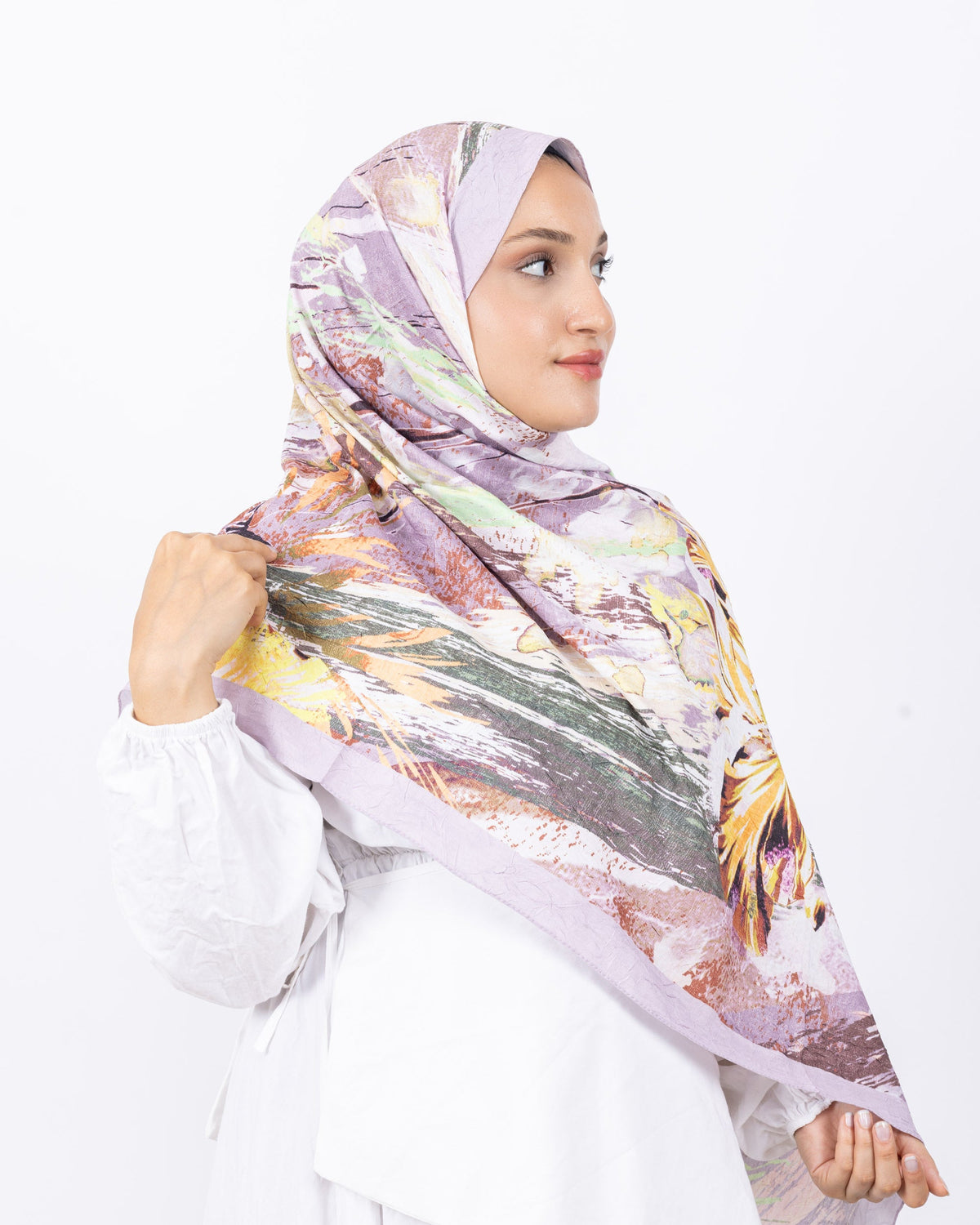 Mikro Bambu Kraş Şal D020 Açık Lila, çiçekli desenli, 75 × 185 cm şal – görsel 4