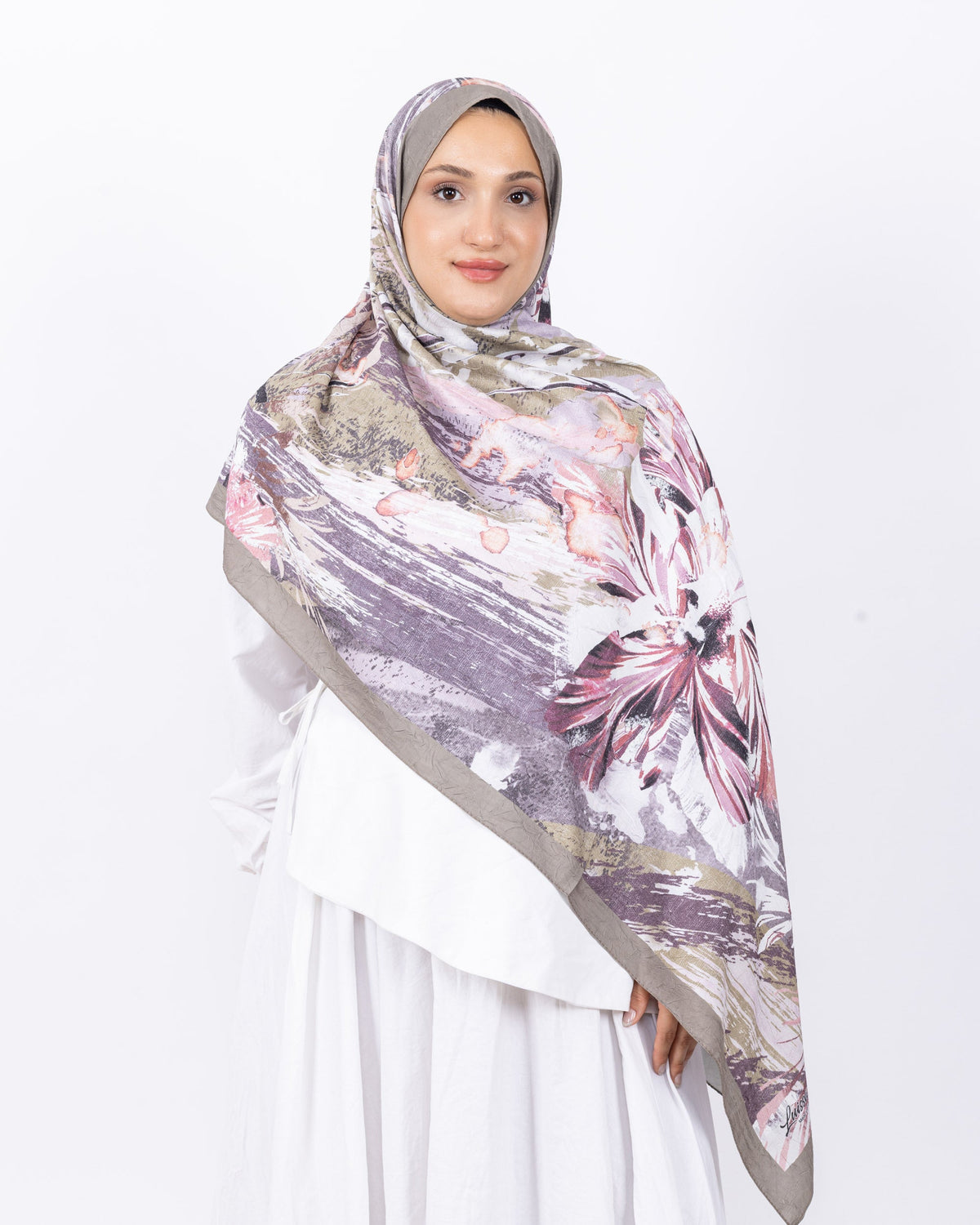 Mikro Bambu Kraş Şal D020 Yeşil, çiçekli desenli, 75 × 185 cm şal – görsel 2