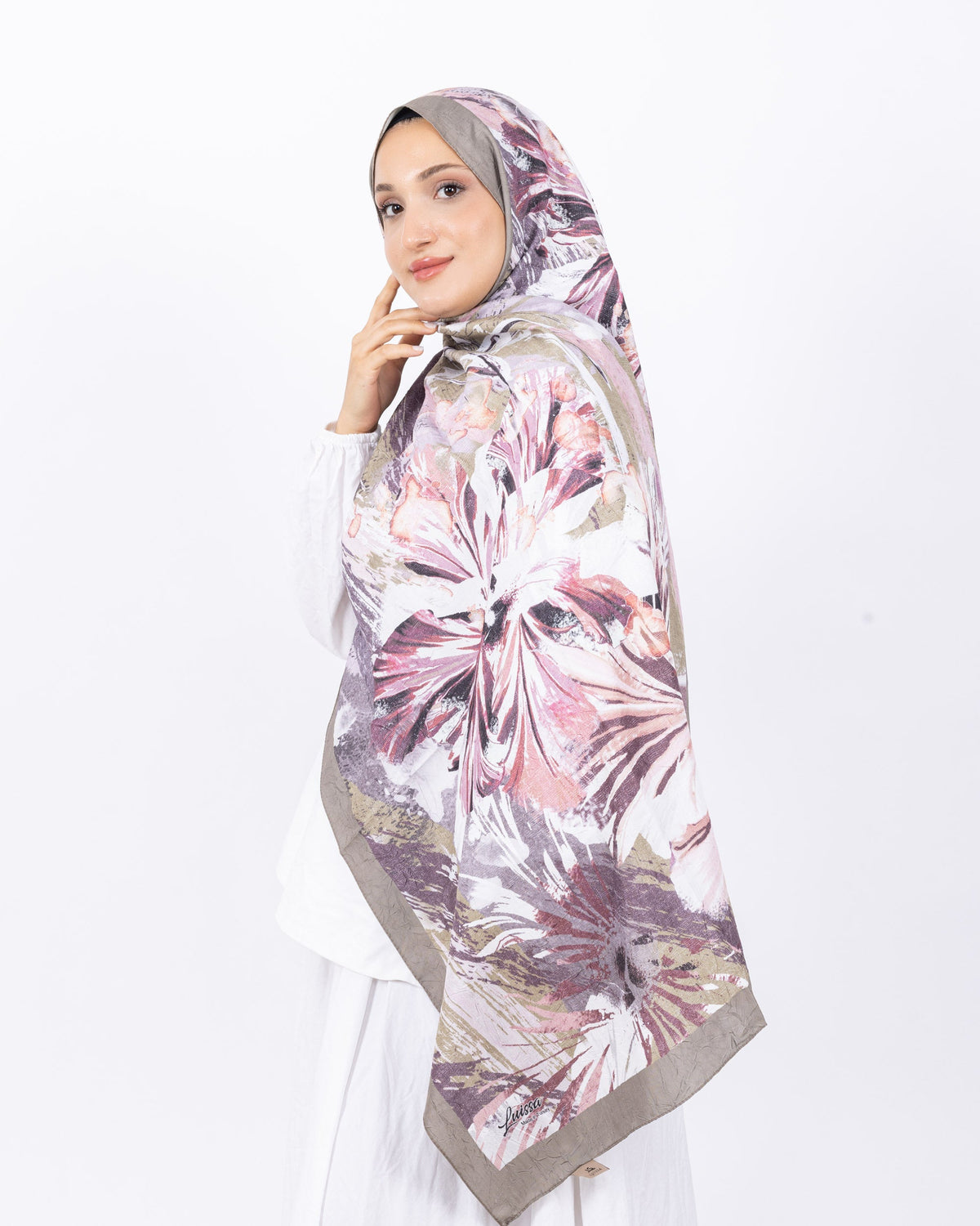 Mikro Bambu Kraş Şal D020 Yeşil, çiçekli desenli, 75 × 185 cm şal – görsel 3