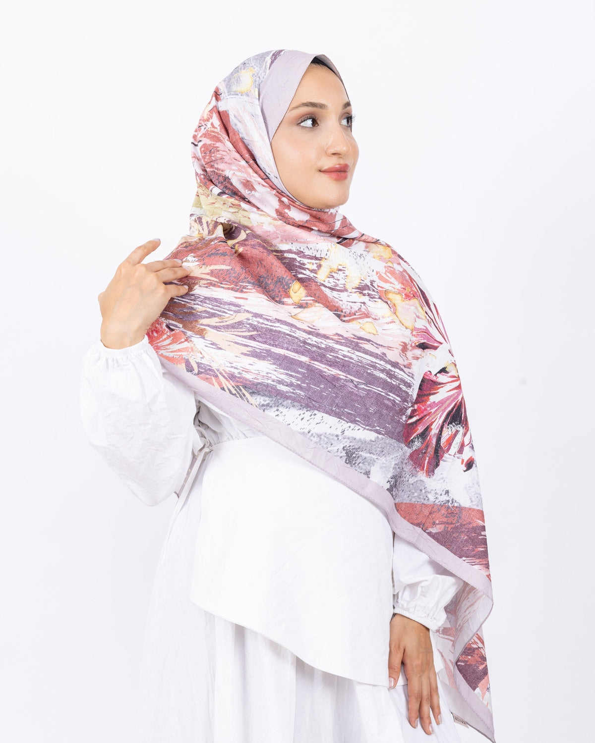 Mikro Bambu Kraş Şal D020 Açık Vizon, çiçekli desenli, 75 × 185 cm şal – görsel 2