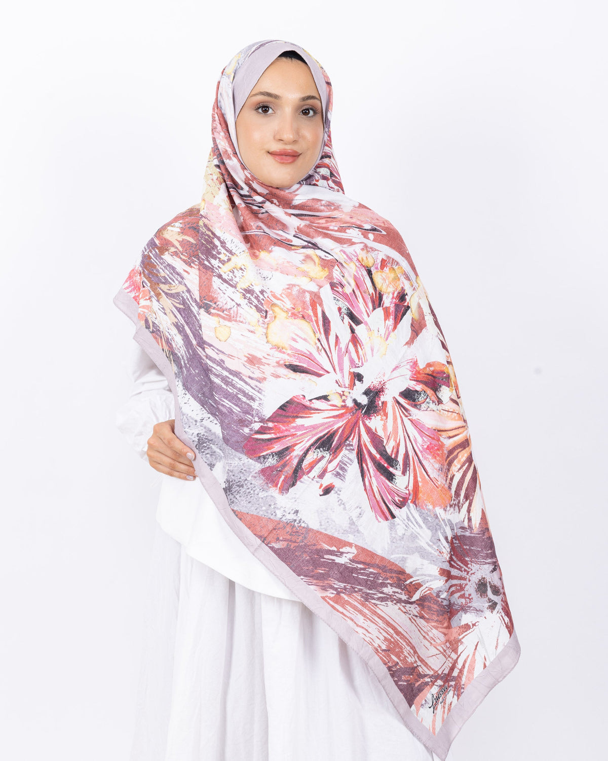 Mikro Bambu Kraş Şal D020 Açık Vizon, çiçekli desenli, 75 × 185 cm şal – görsel 3