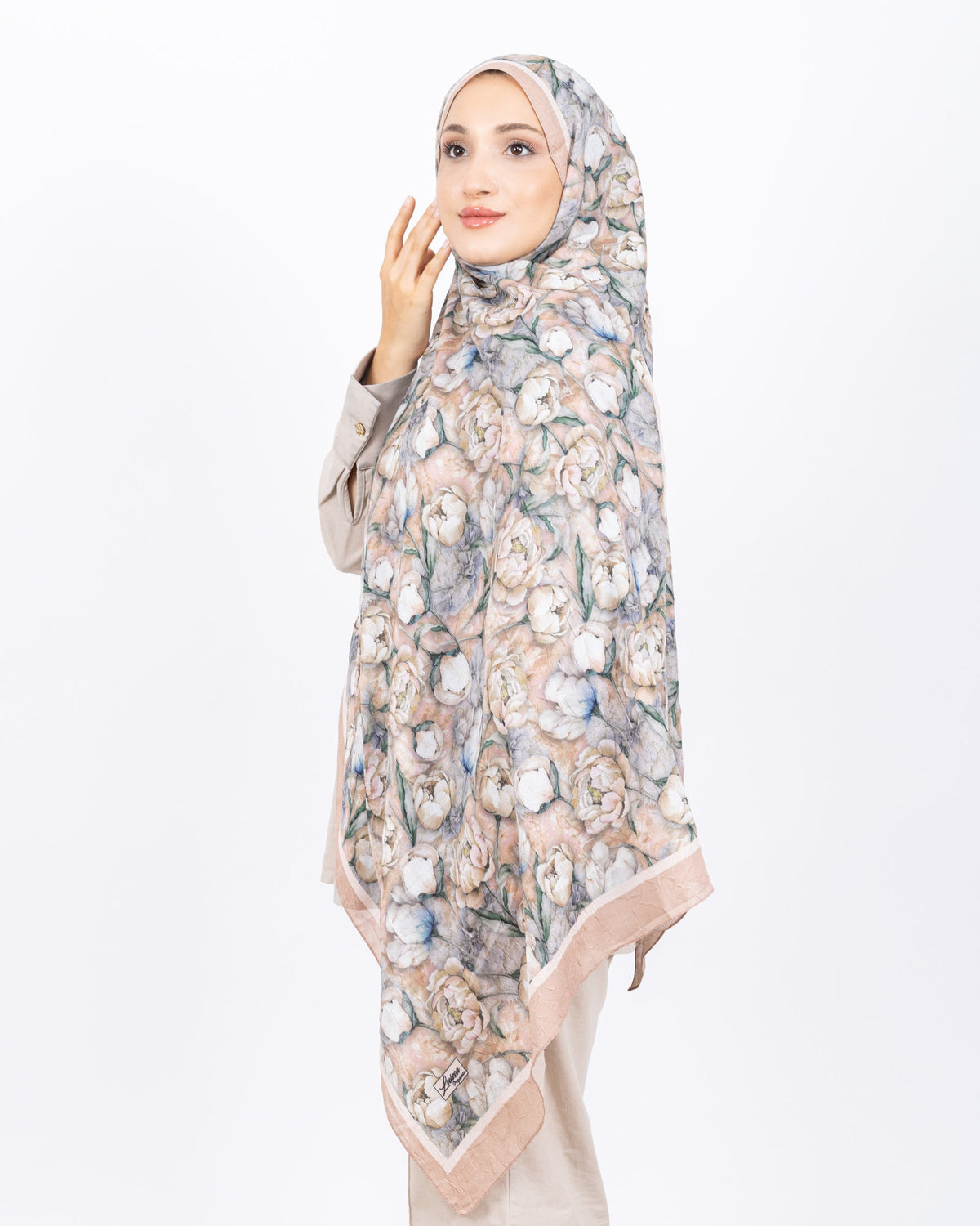 Soft Bambu Kraş Şal D036 Bej Rengi, rose desenli, 75 × 185 cm şal – görsel 3