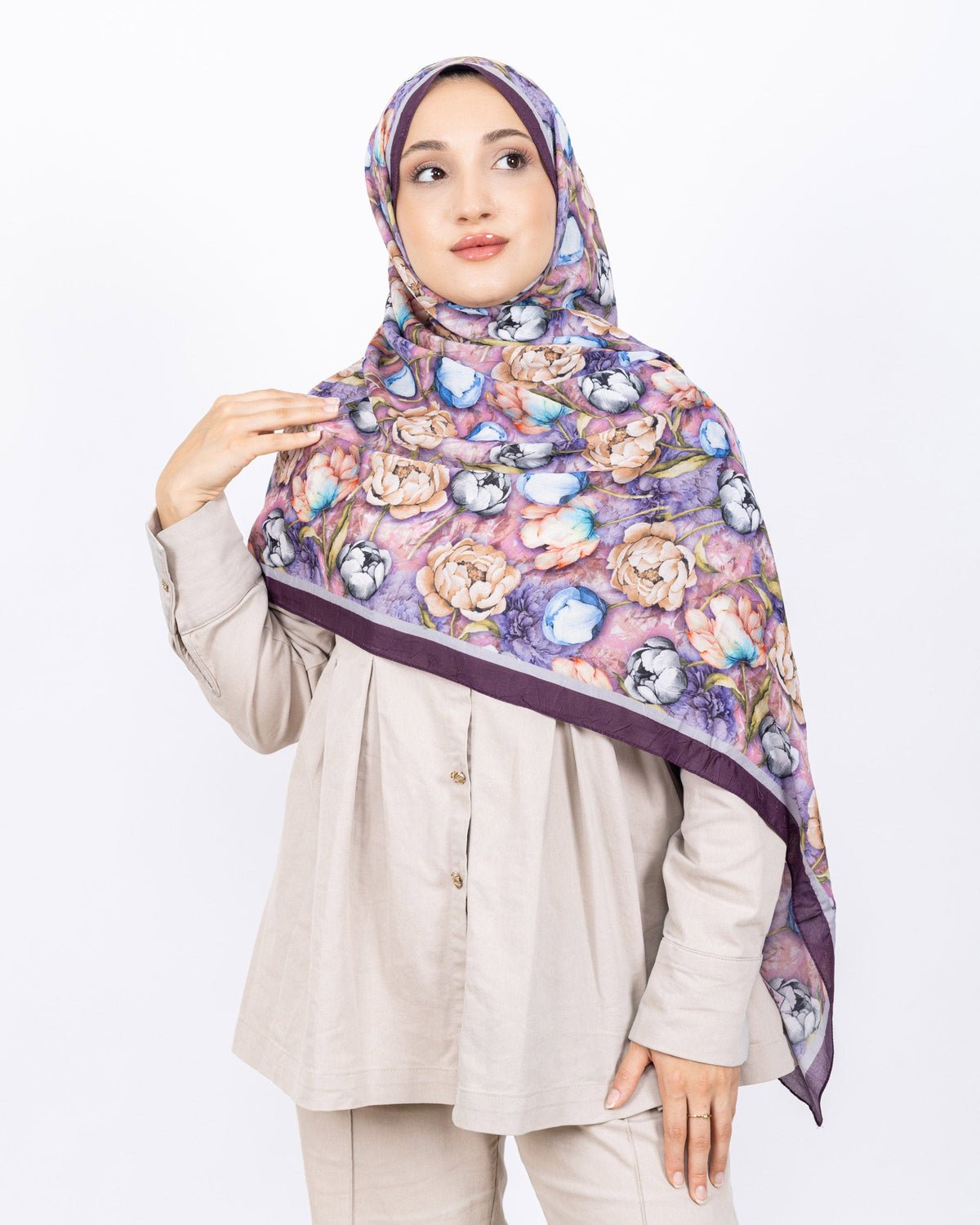Soft Bambu Kraş Şal D036 Mürdüm, rose desenli, 75 × 185 cm şal – görsel 2