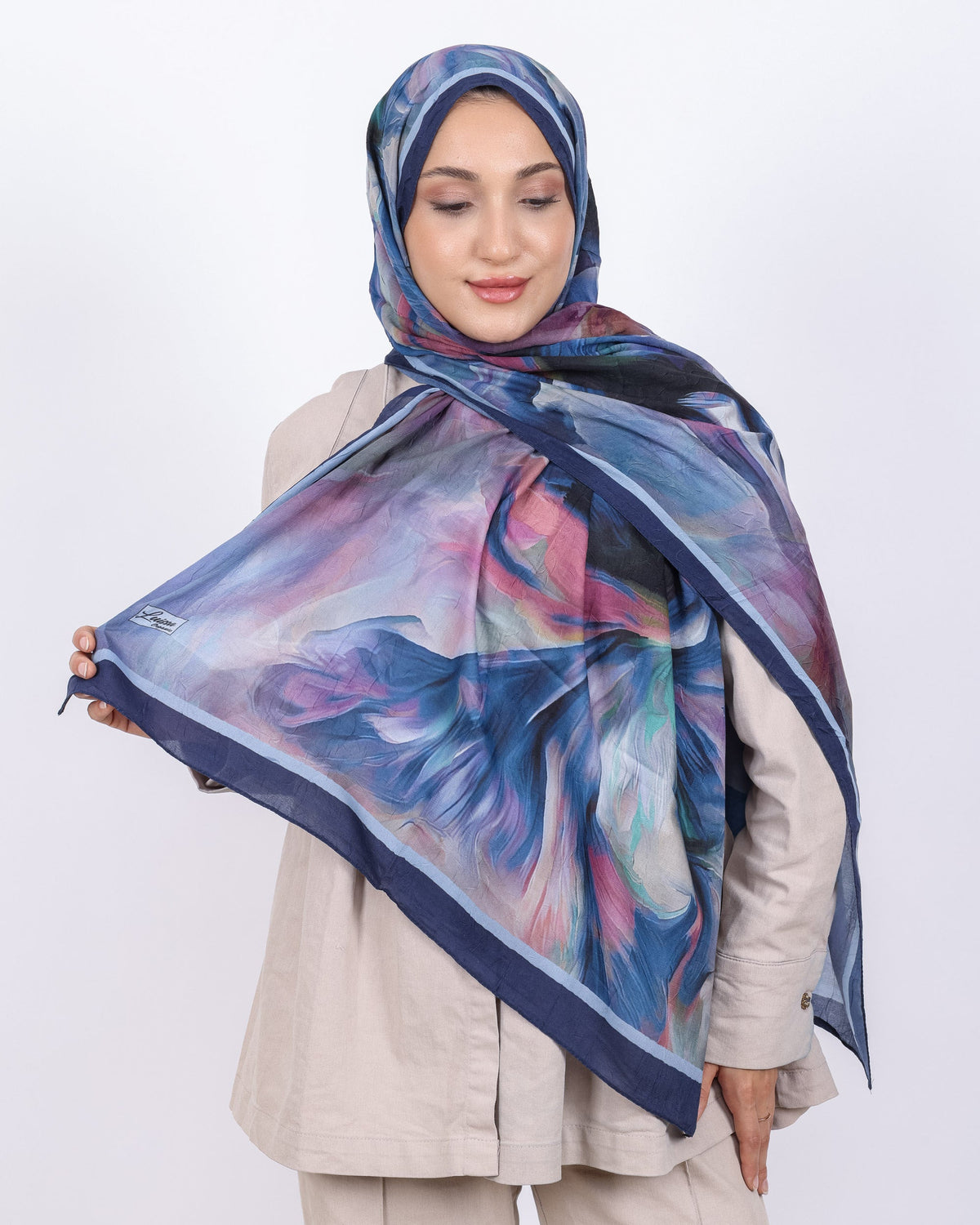 Soft Bambu Kraş Şal D039 Lacivert, 75 × 185 cm şal – görsel 2