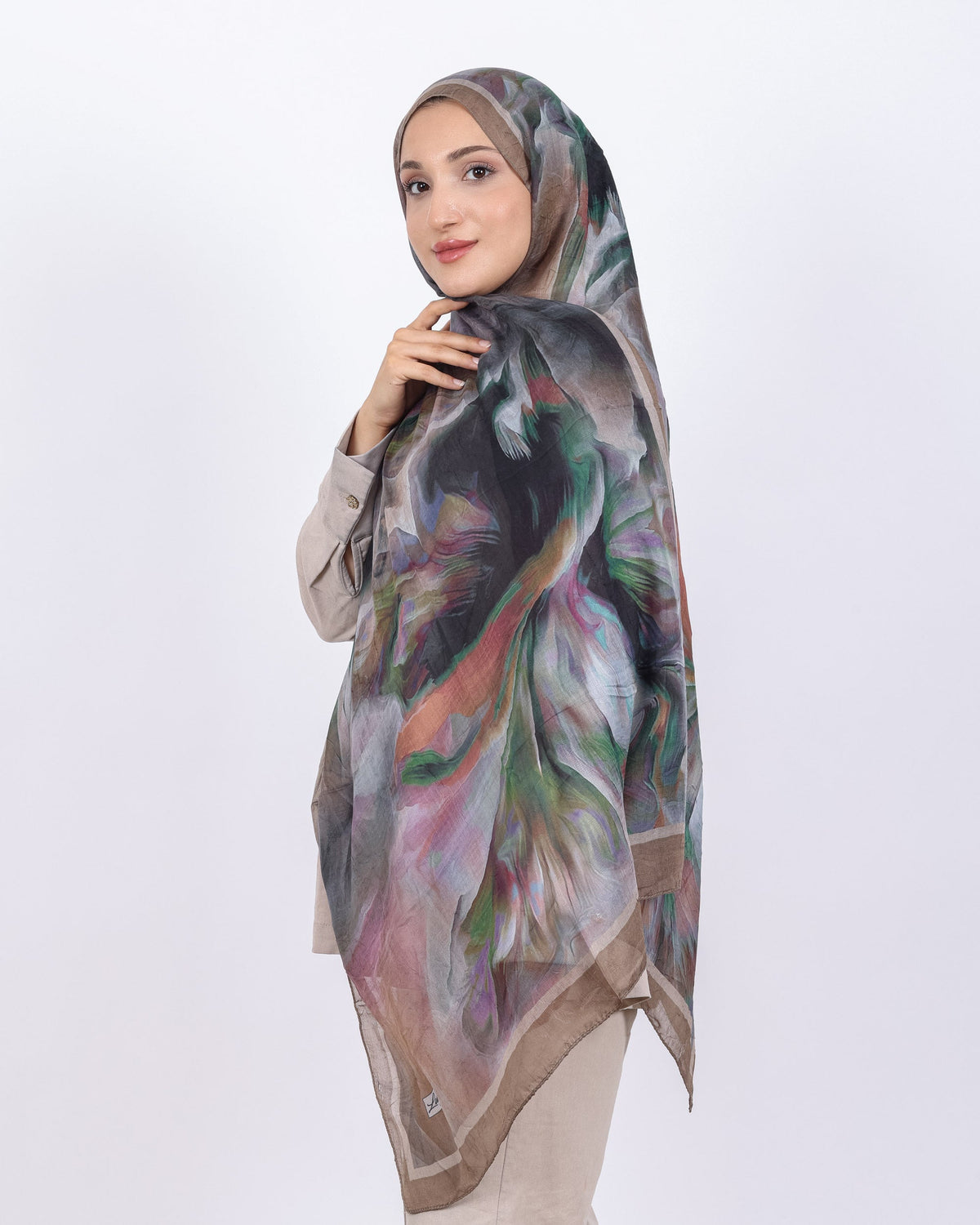 Soft Bambu Kraş Şal D039 Koyu Vizon, 75 × 185 cm şal – görsel 3