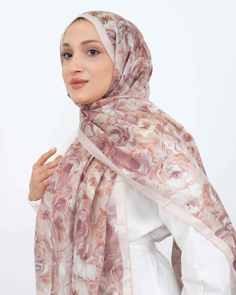 Soft Şal D058 Pudra, çiçekli desenli, 75 × 185 cm şal – görsel 3