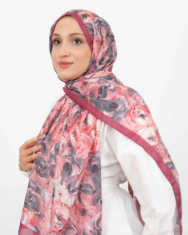 Soft Şal D058 Bordo, çiçekli desenli, 75 × 185 cm şal – görsel 2