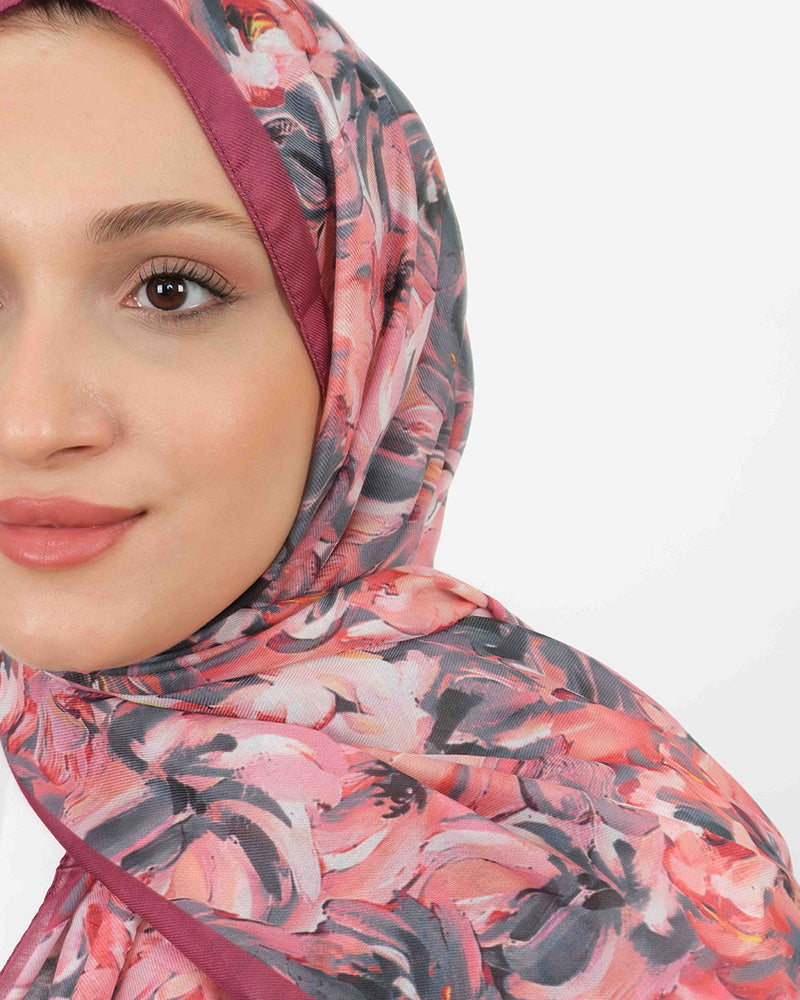 Soft Şal D058 Bordo, çiçekli desenli, 75 × 185 cm şal – görsel 4