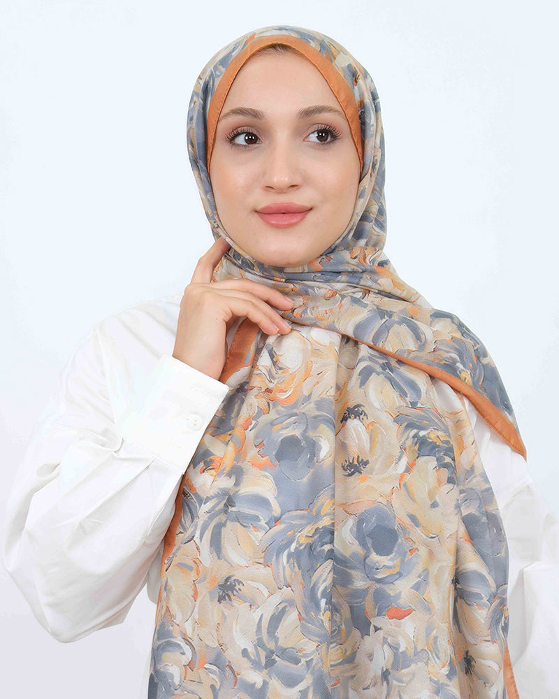 Soft Şal D058 Hardal, çiçekli desenli, 75 × 185 cm şal – görsel 1