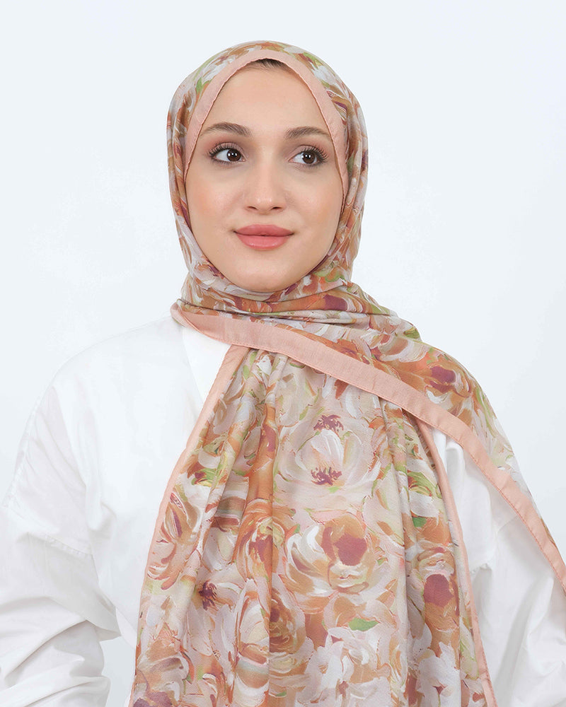 Soft Şal D058 Gül Kurusu, çiçekli desenli, 75 × 185 cm şal – görsel 3