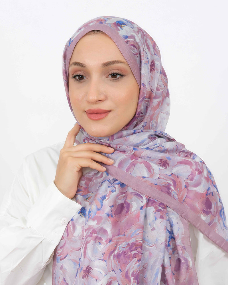 Soft Şal D058 Lila, çiçekli desenli, 75 × 185 cm şal – görsel 3