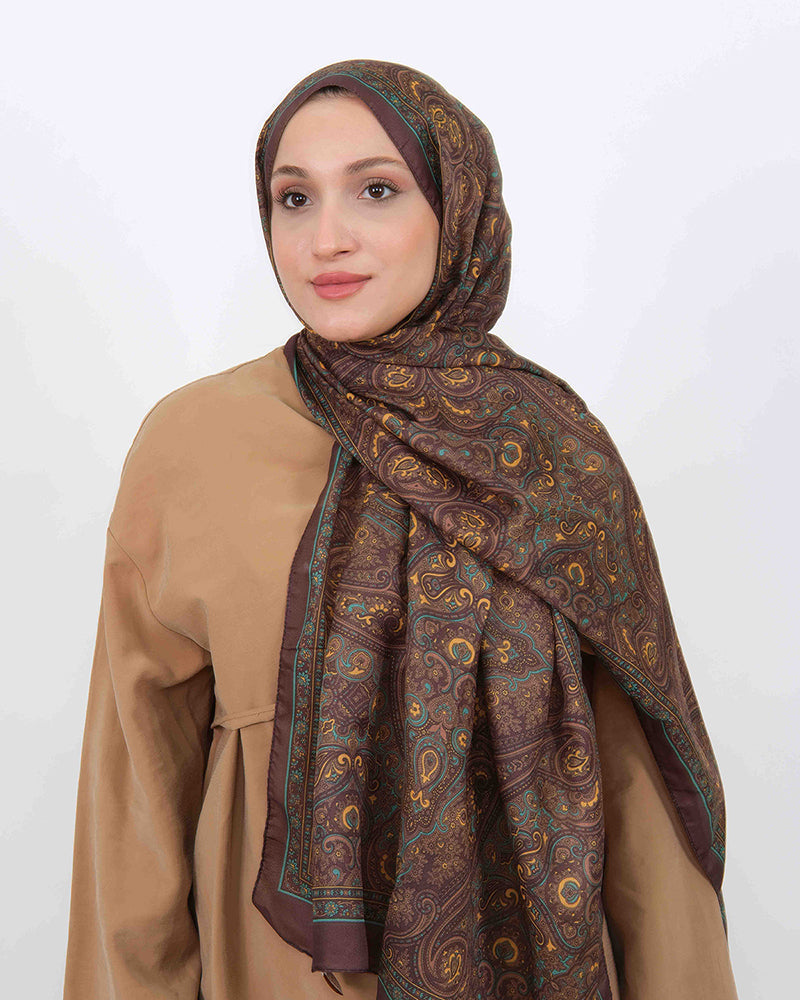 Soft Şal D059 Kahverengi-Yeşil, 75 × 185 cm şal – görsel 1