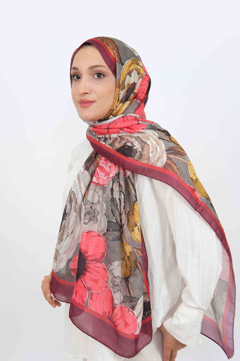 Soft Şal D060 Bordo, çiçekli desenli, 75 × 185 cm şal – görsel 2