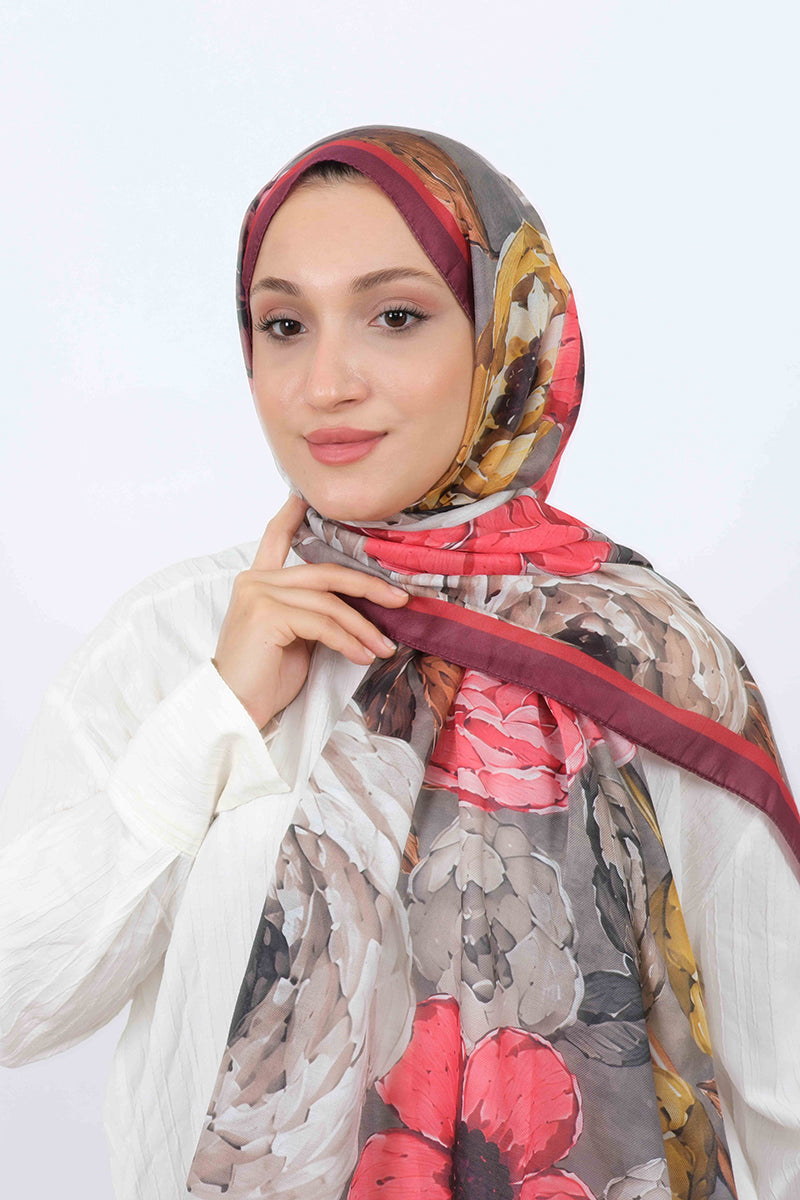 Soft Şal D060 Bordo, çiçekli desenli, 75 × 185 cm şal – görsel 3