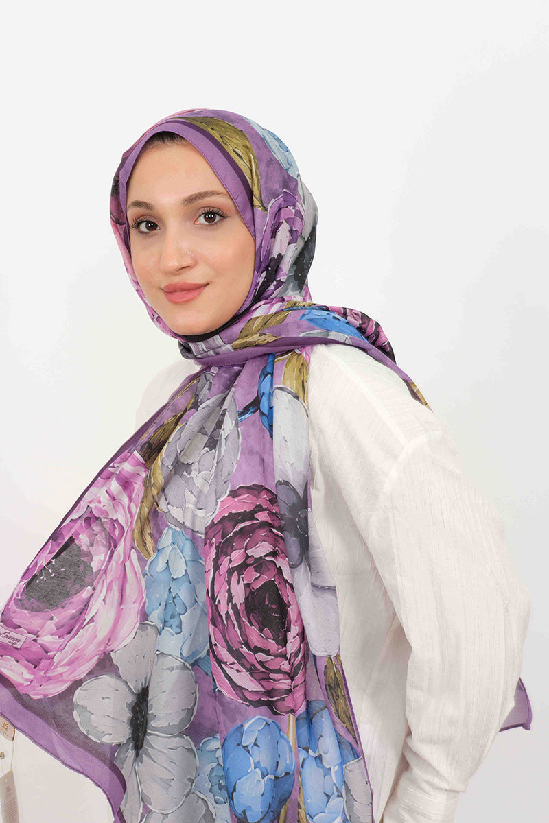Soft Şal D060 Lila, çiçekli desenli, 75 × 185 cm şal – görsel 4