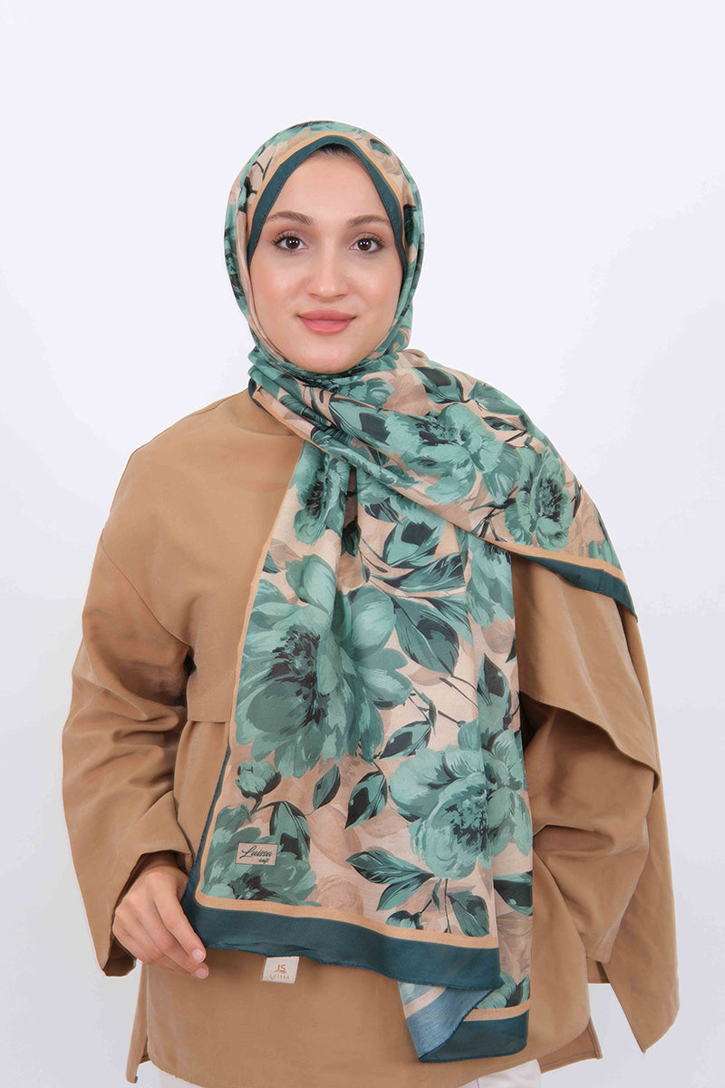 Soft Şal D061 Mint Yeşili, çiçekli desenli, 75 × 185 cm şal – görsel 1