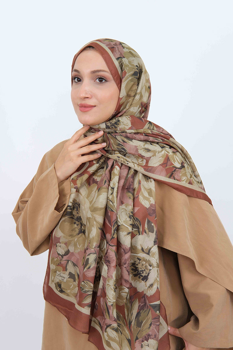 Soft Şal D061 Kiremit, çiçekli desenli, 75 × 185 cm şal – görsel 3